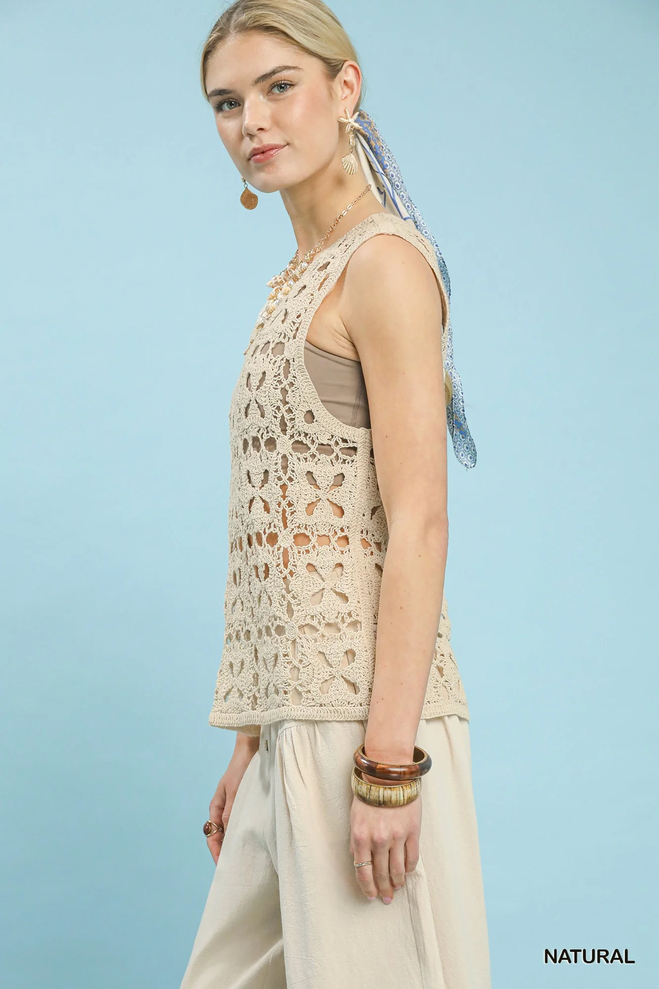Umgee Crochet Flower Motif Sleeveless Tank Top - Image 2