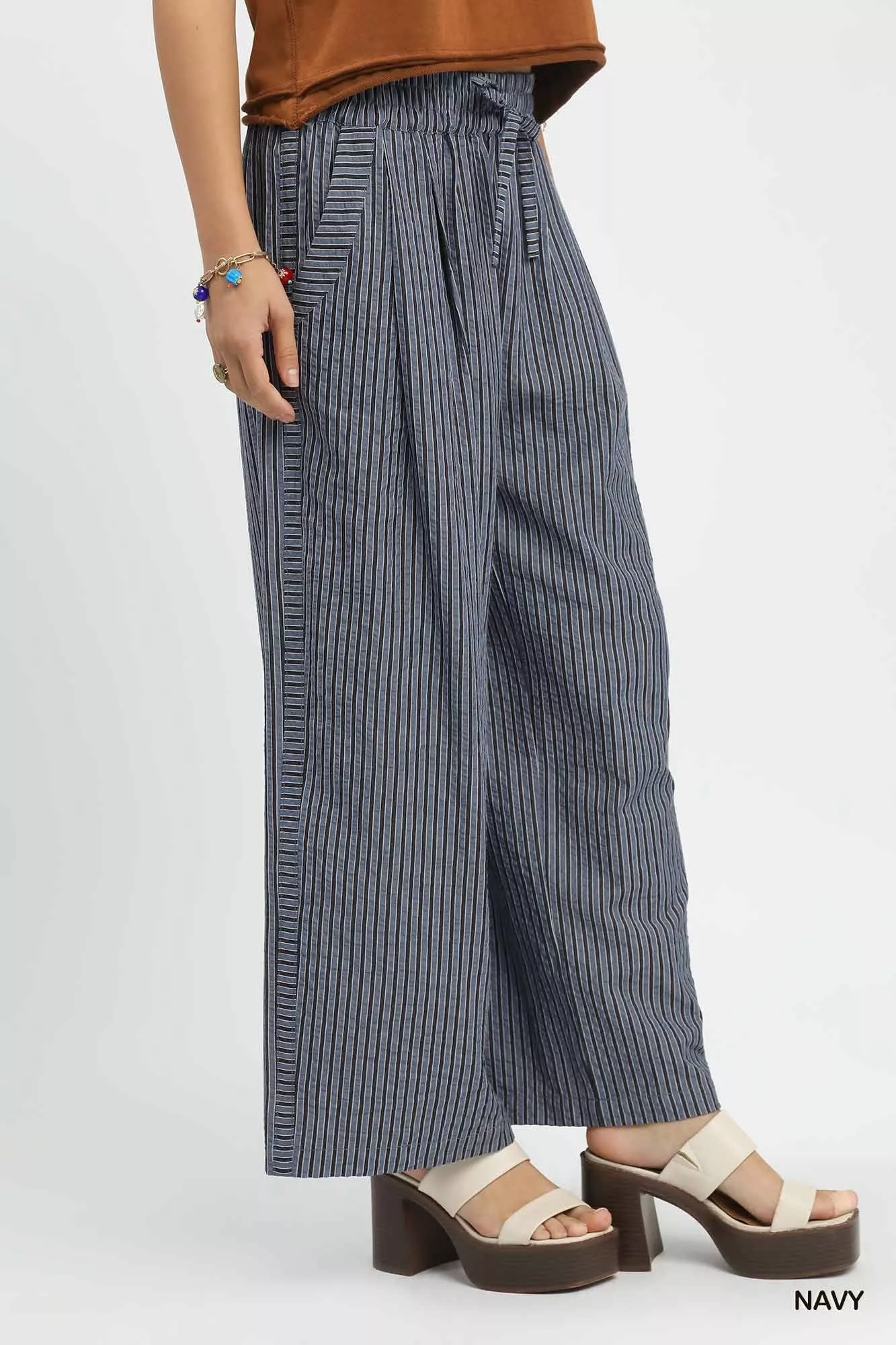 Umgee Drawstring Striped Wide-Leg Pants - Image 2
