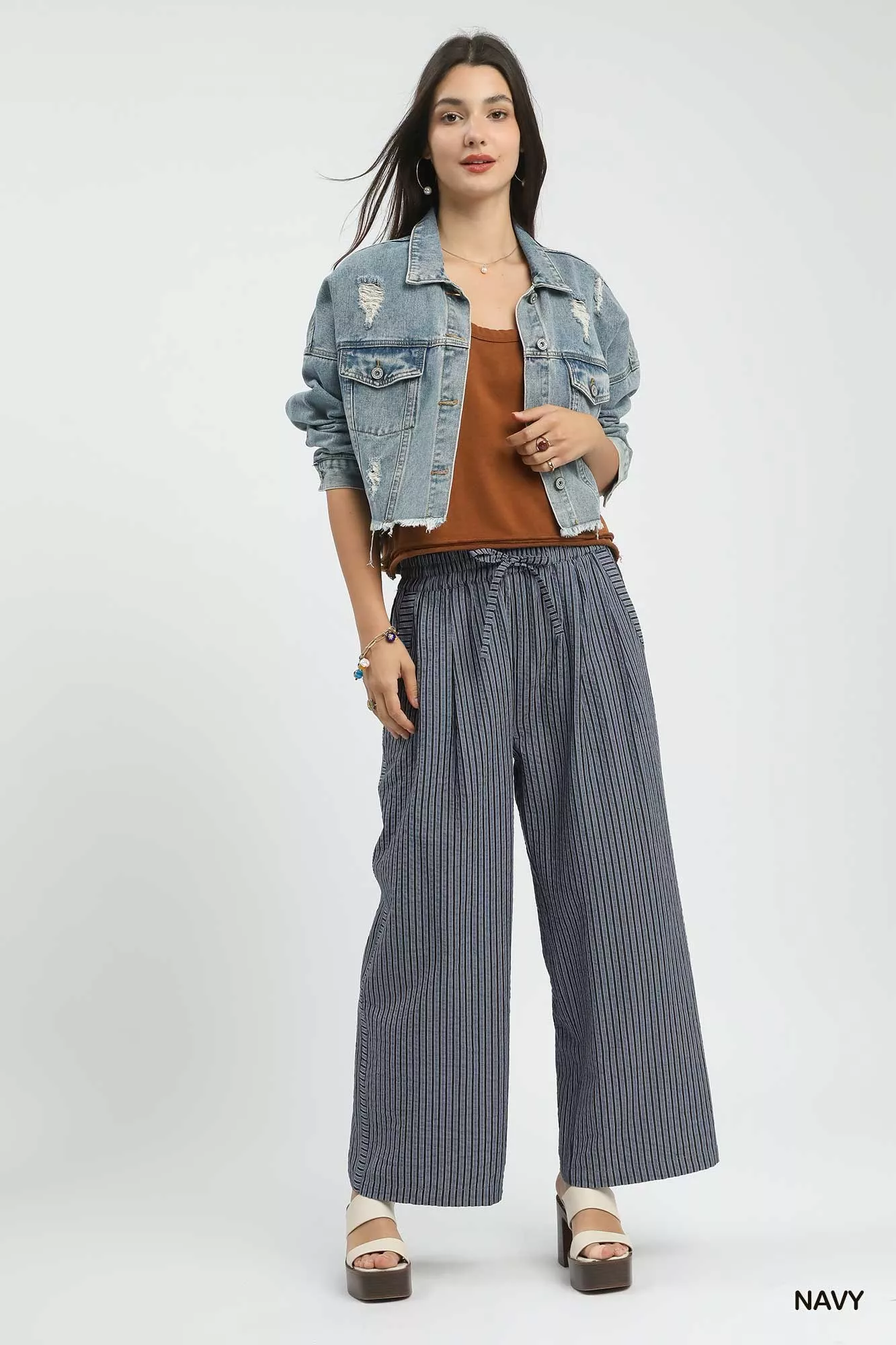 Umgee Drawstring Striped Wide-Leg Pants - Image 4