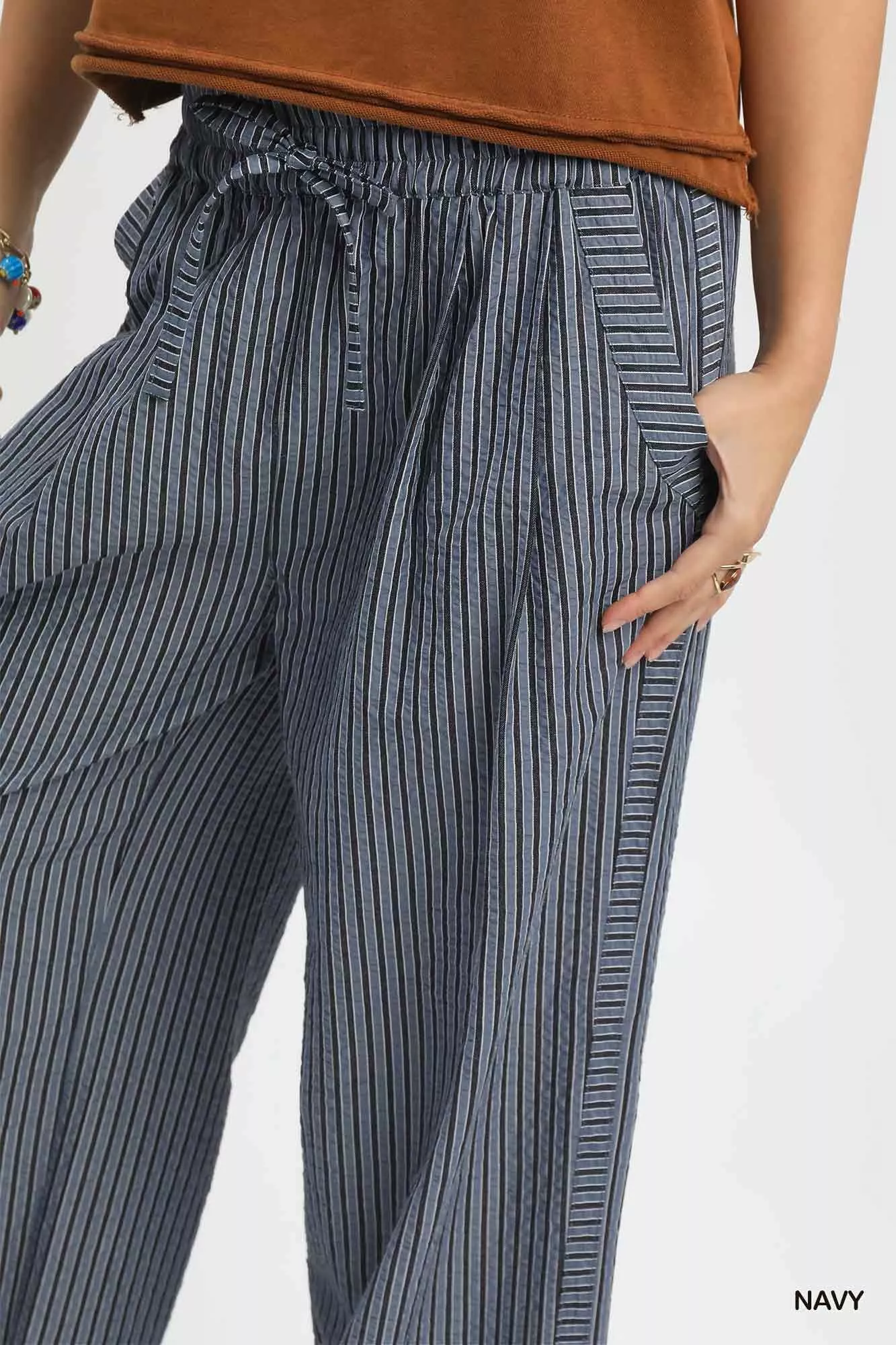 Umgee Drawstring Striped Wide-Leg Pants - Image 5