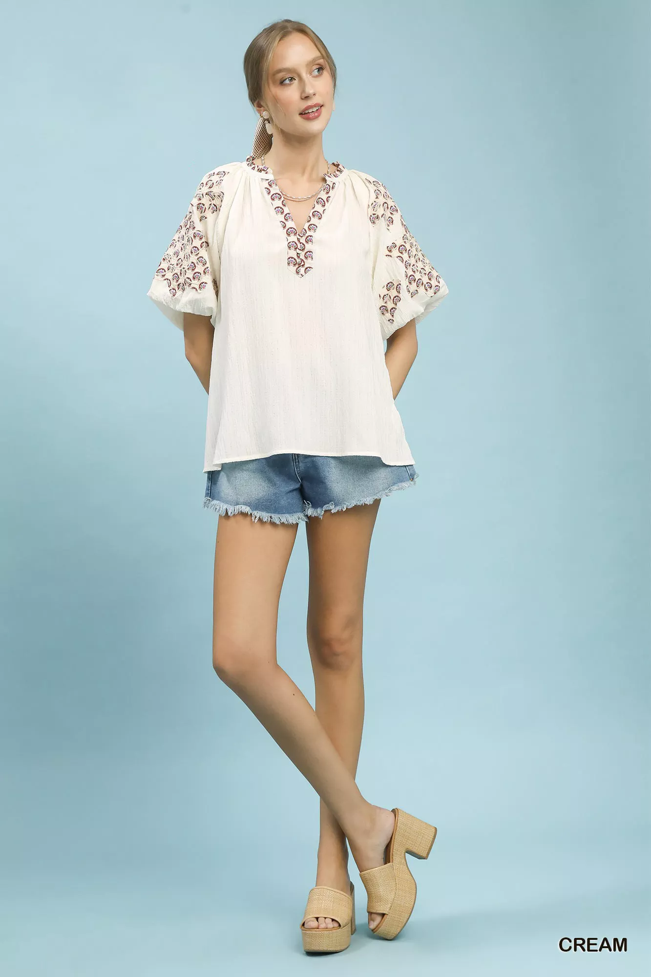 Umgee Embroidered Sleeve Contrast Trim Top - Image 6