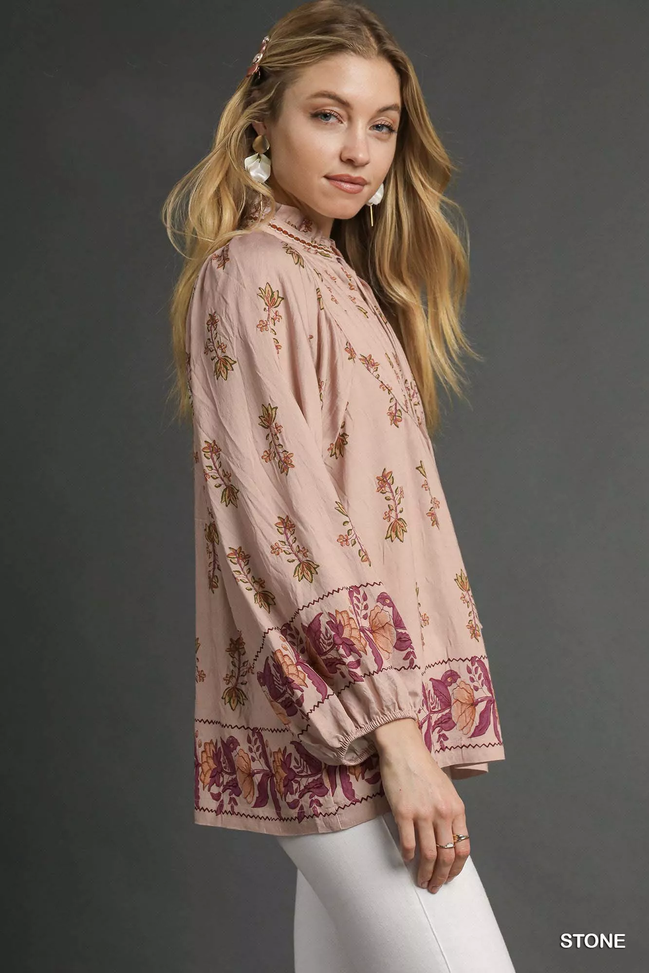 Umgee Floral Boho Peasant Blouse - Image 2