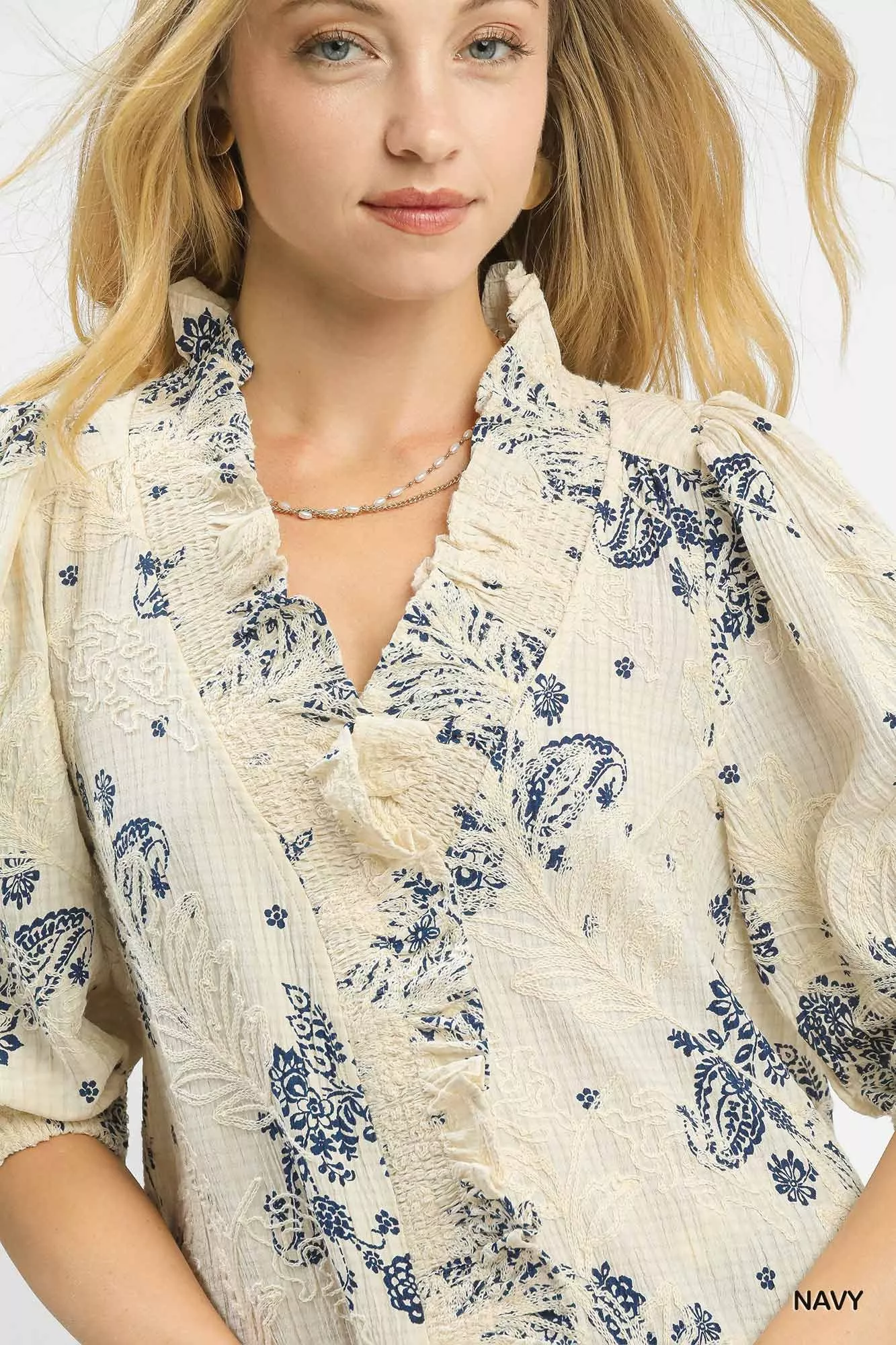 Umgee Floral Embroidered Blouse with Ruffle Trim - Image 5