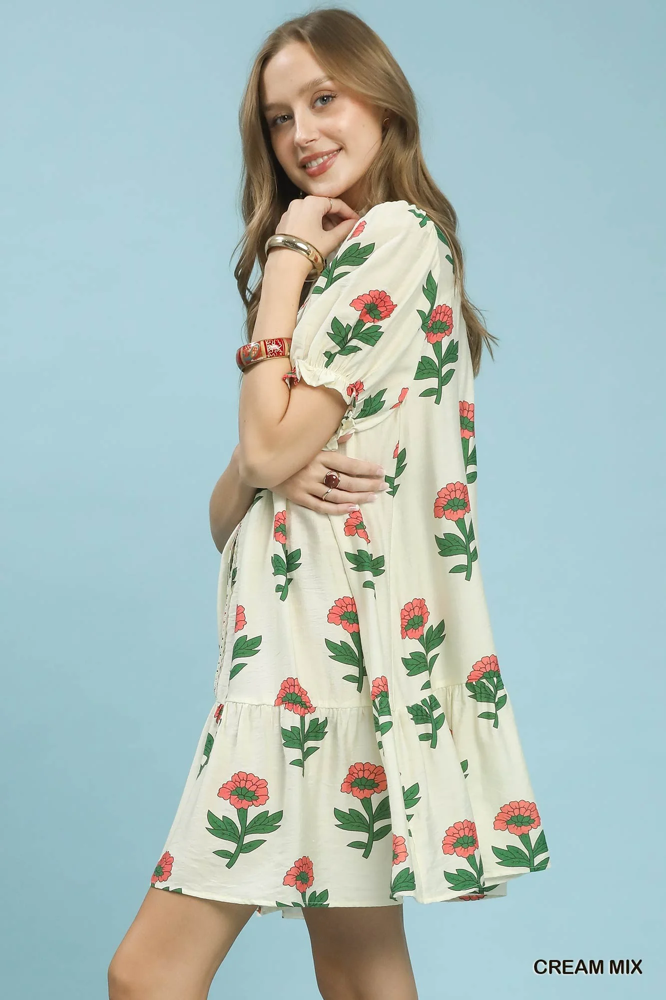 Umgee Floral Print Babydoll Dress - Image 2