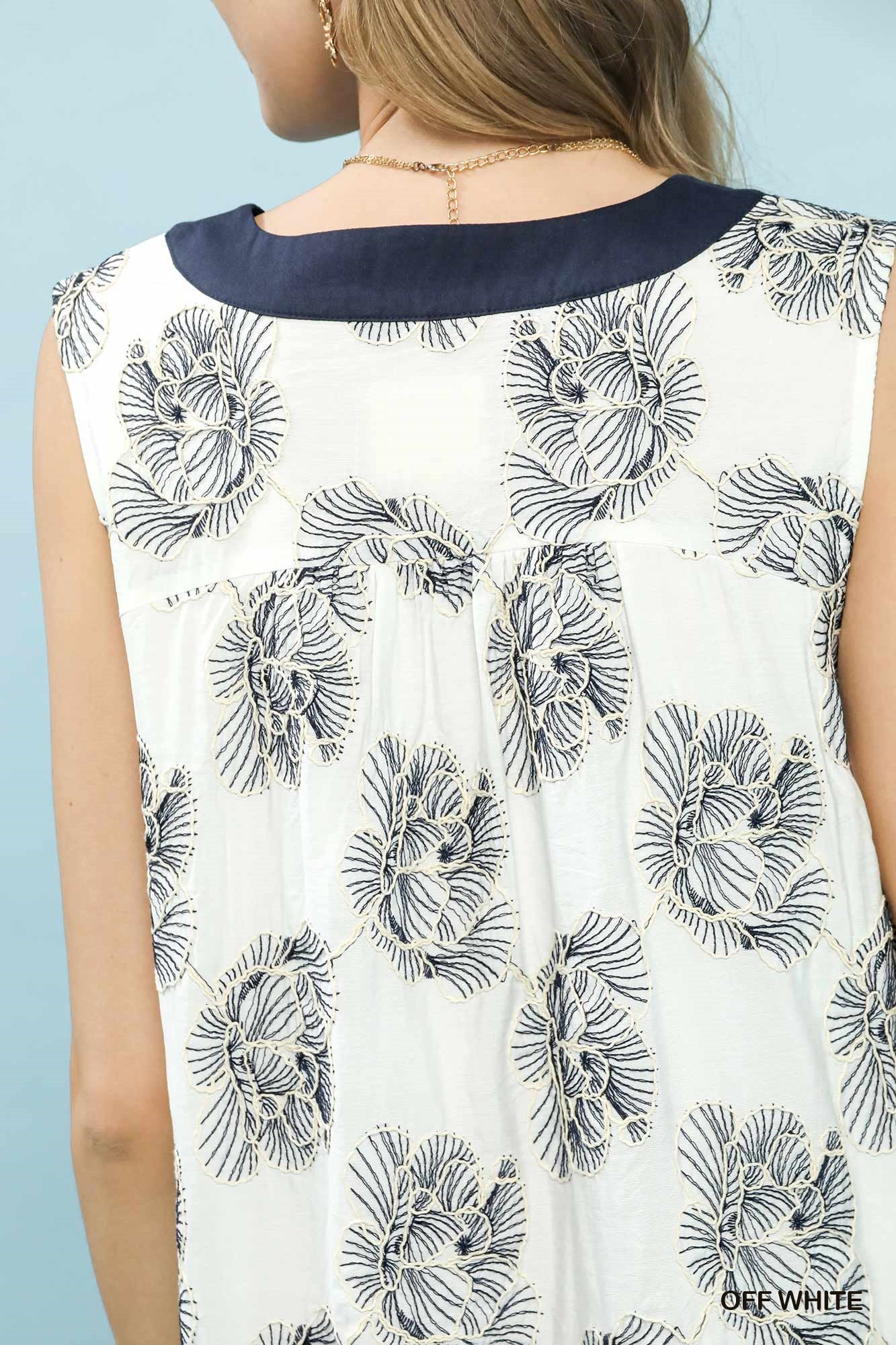 Umgee Floral Sleeveless Contrast V-Neck Mini Dress - Image 4