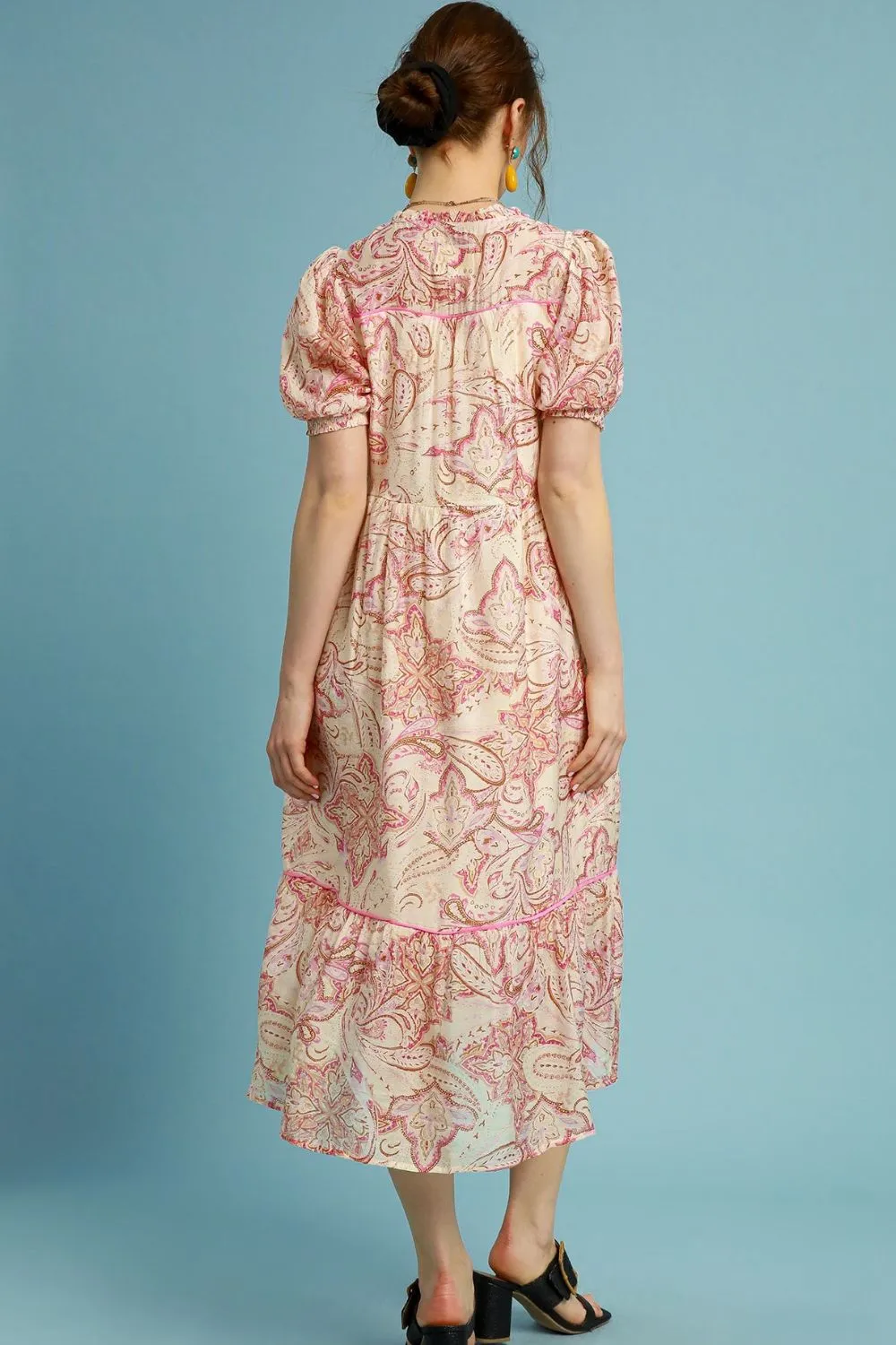 Umgee Full Size Printed Puff Short Sleeve Midi Dress Plus Size - Image 3