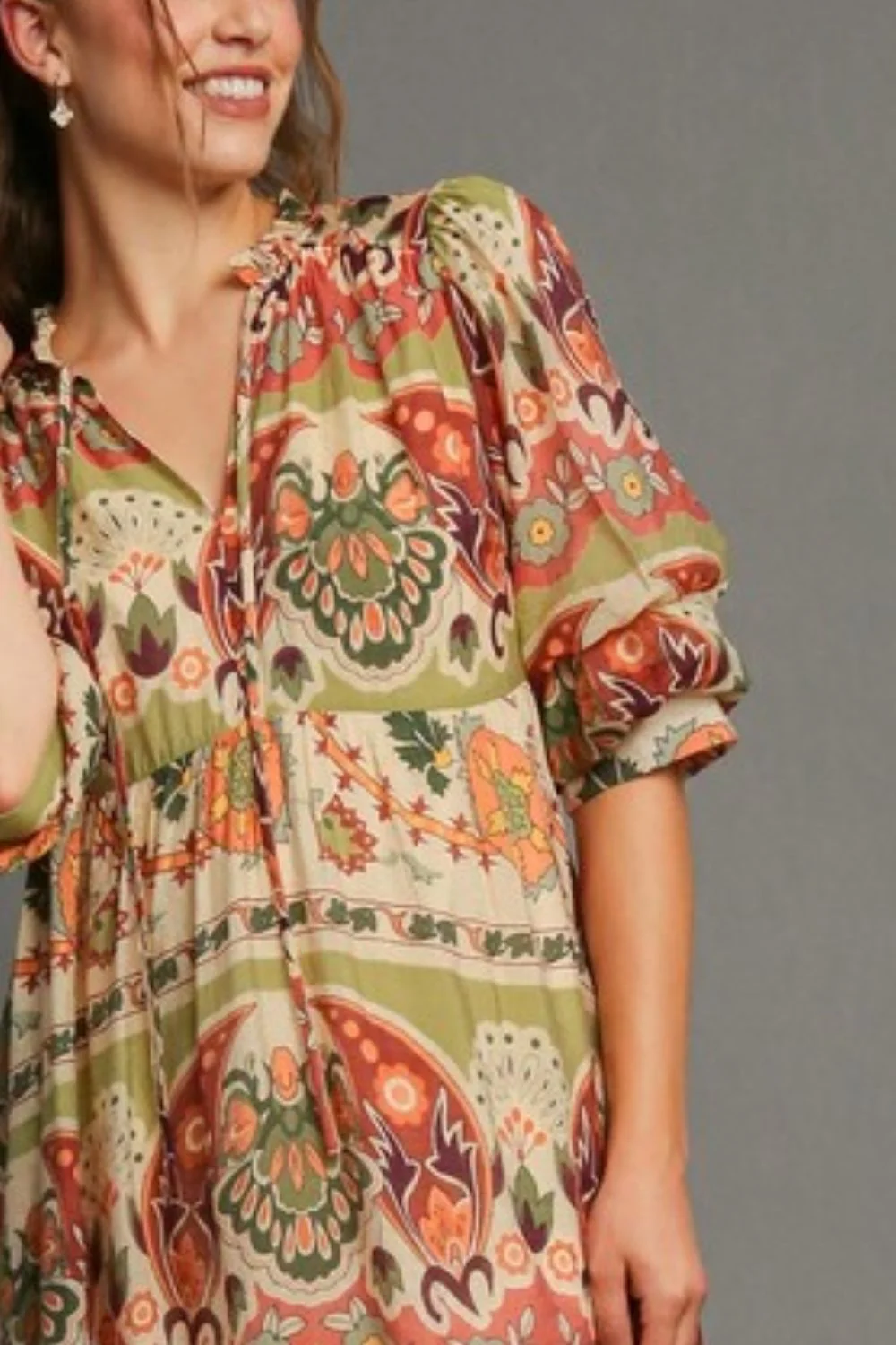 Umgee Full Size Tiered Border Print Midi Dress Plus Size - Image 3