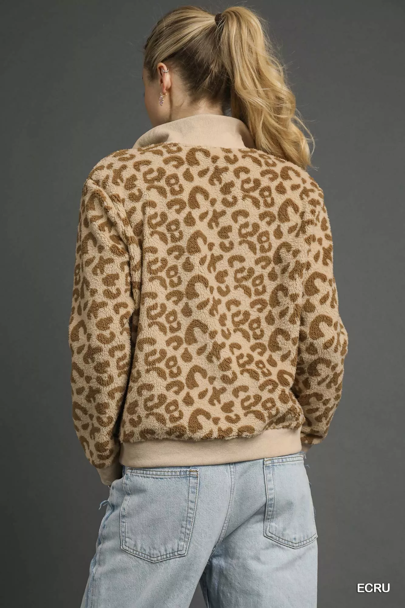 Umgee Leopard Print Quarter-Zip Sweatshirt - Image 3