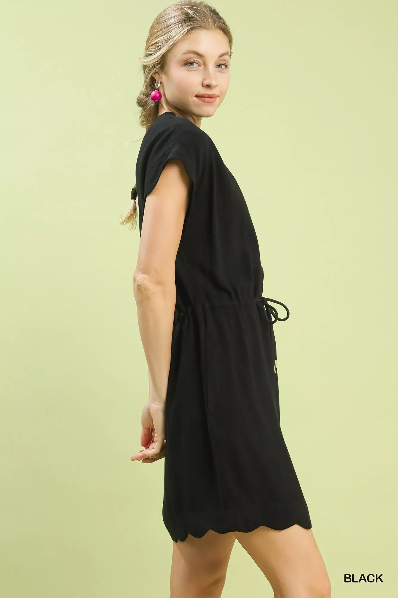 Umgee Linen Blend Scallop Hem Mini Dress - Image 2