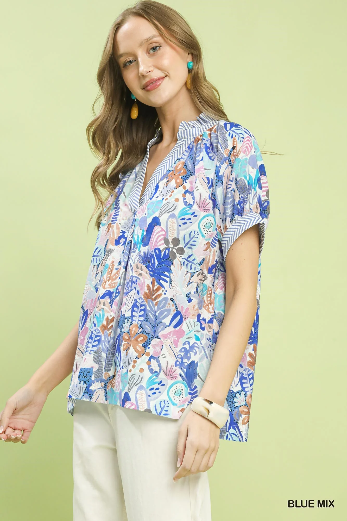 Umgee Mix Boho Printed V-Neck Top - Image 2