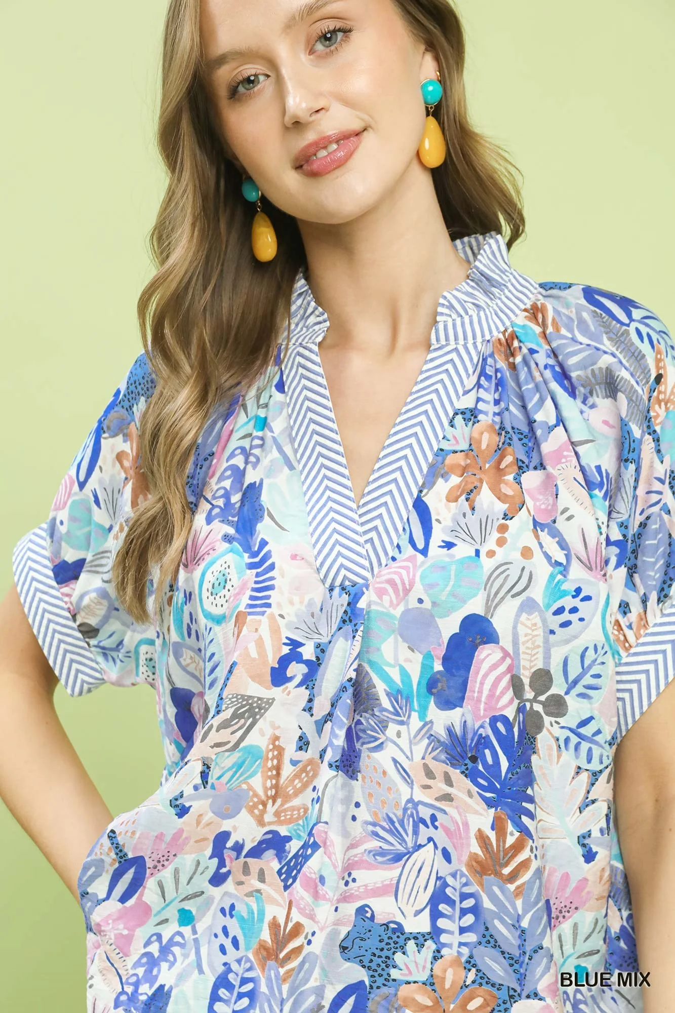 Umgee Mix Boho Printed V-Neck Top - Image 5