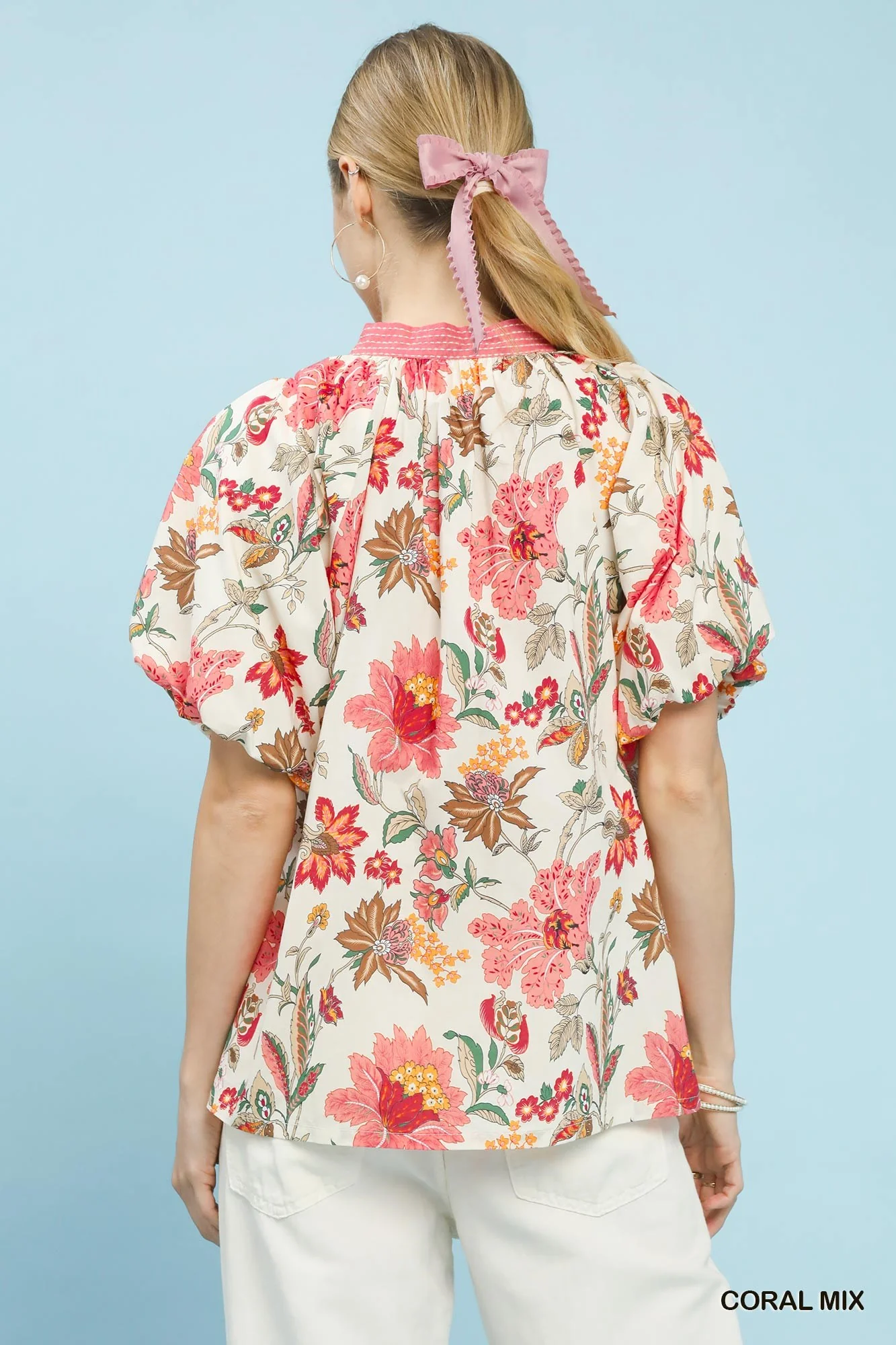 Umgee Mix Floral Puff Sleeve Blouse - Image 3
