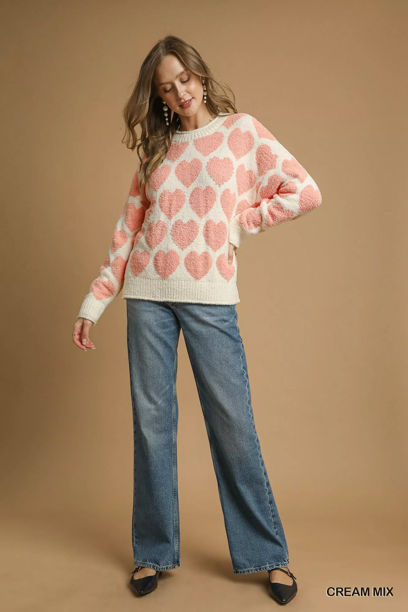 Umgee Mix Heart Pattern Pearl Accent Sweater - Image 5
