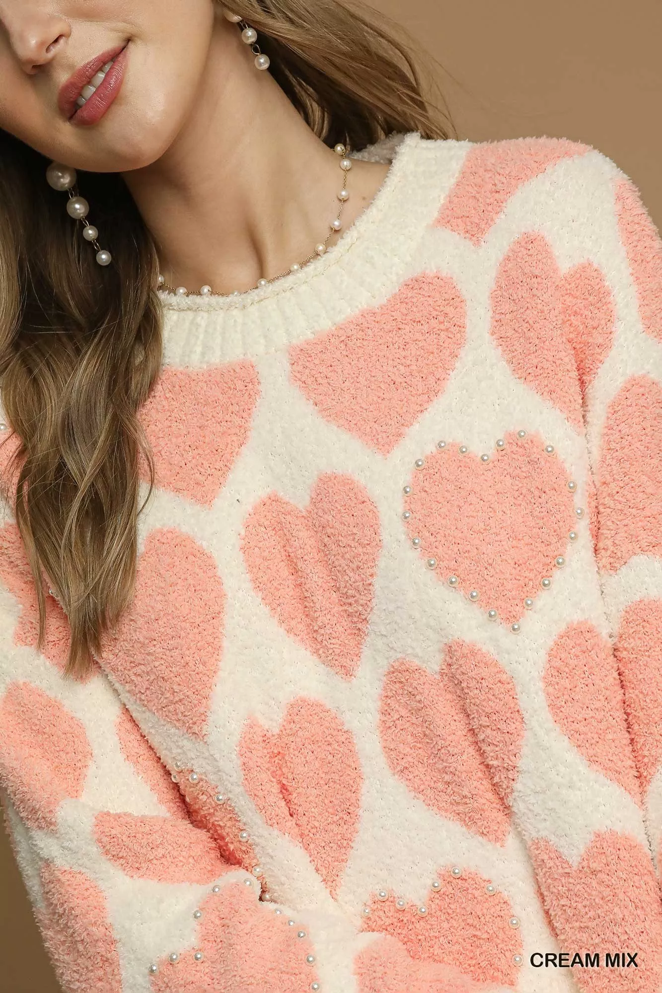 Umgee Mix Heart Pattern Pearl Accent Sweater - Image 6