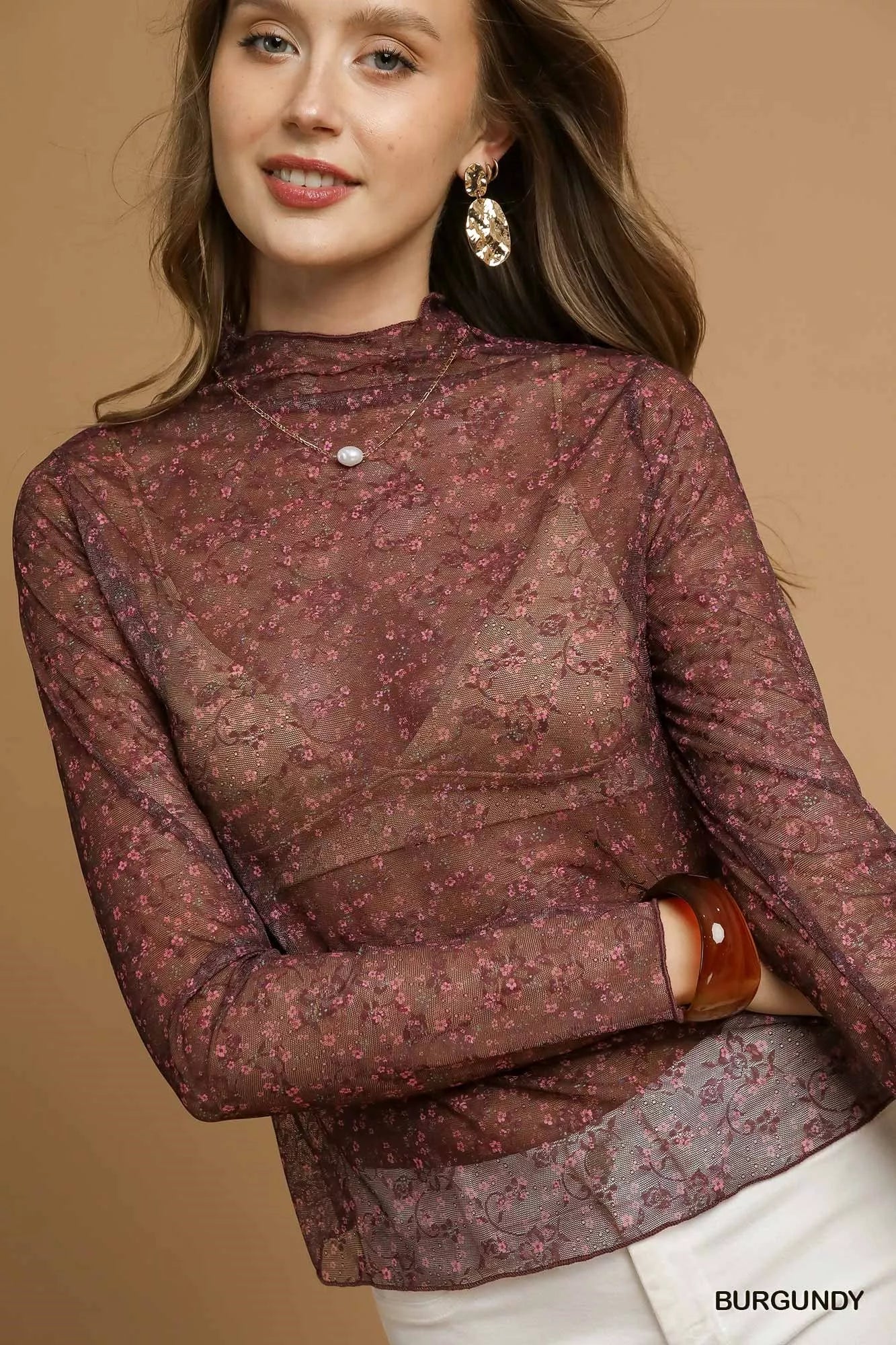 Umgee Nylon Lace Mesh Long Sleeve Top - Image 6