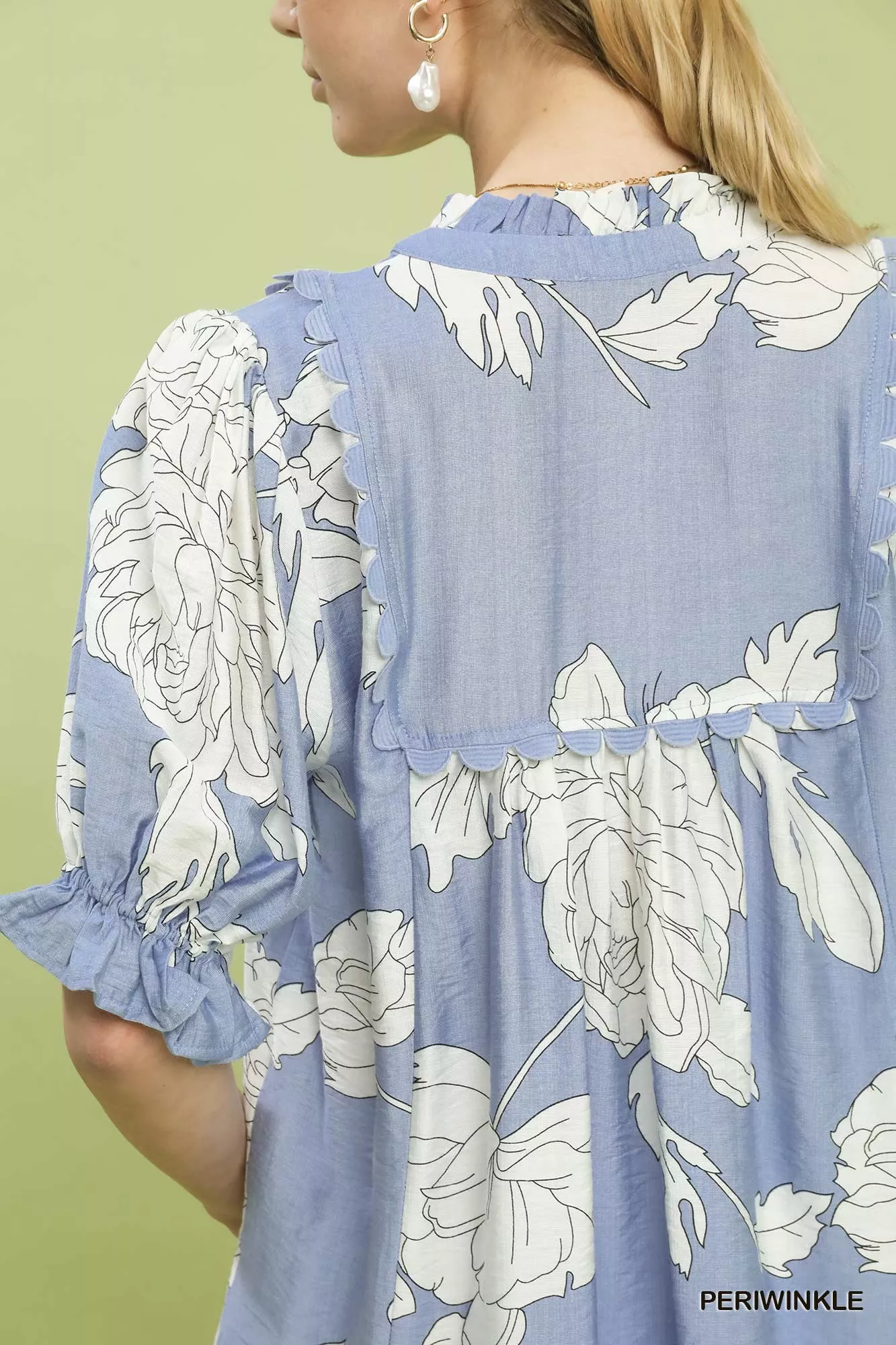 Umgee Peony Illustration Print Top with Scalloped Trim - Image 4