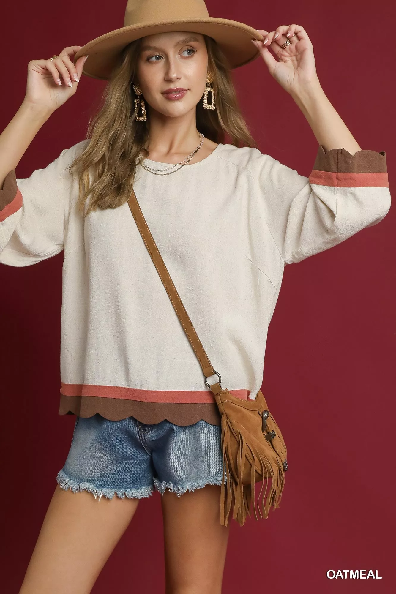 Umgee Scalloped Hem Color Block Top - Image 2