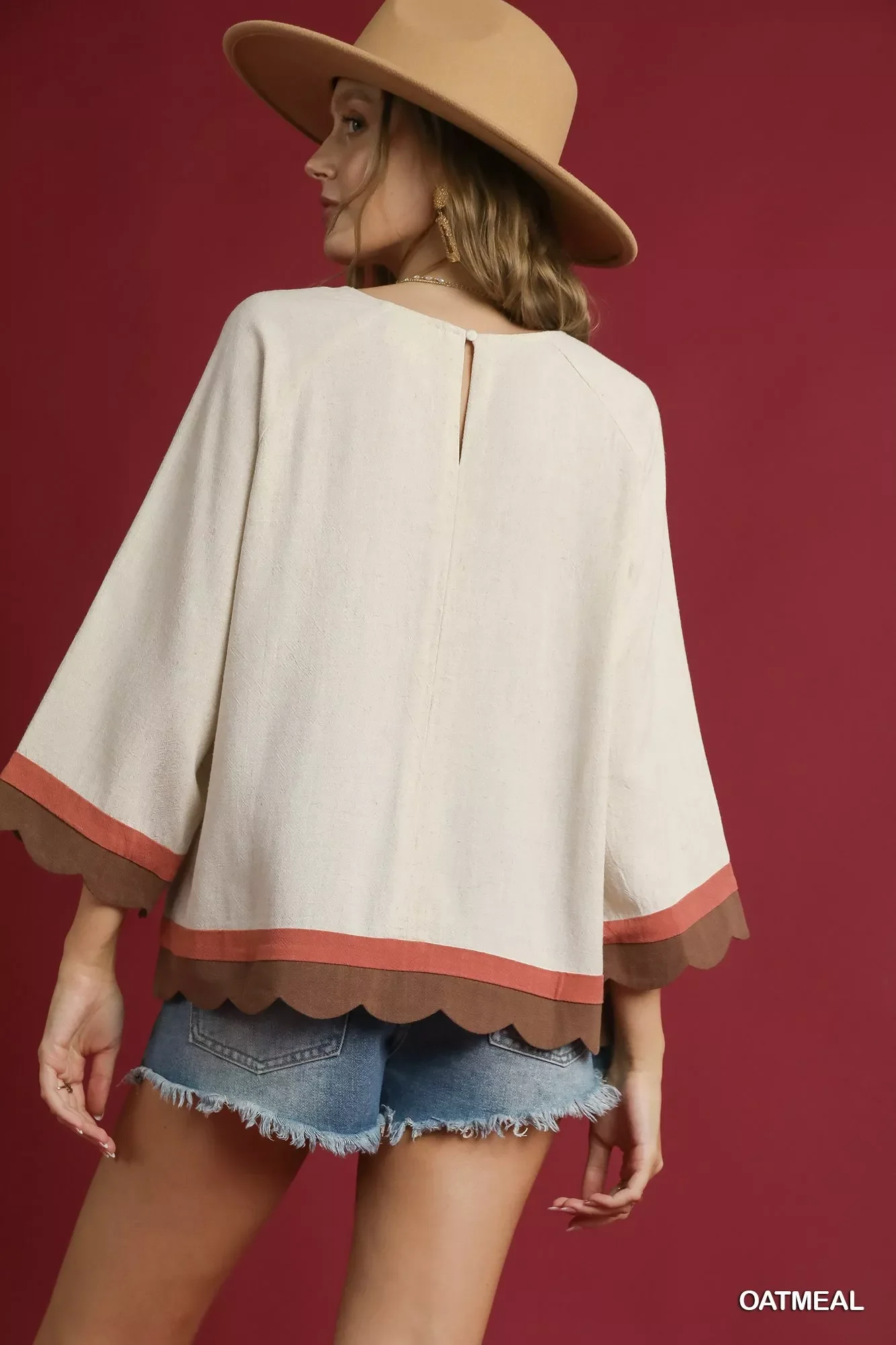 Umgee Scalloped Hem Color Block Top - Image 4