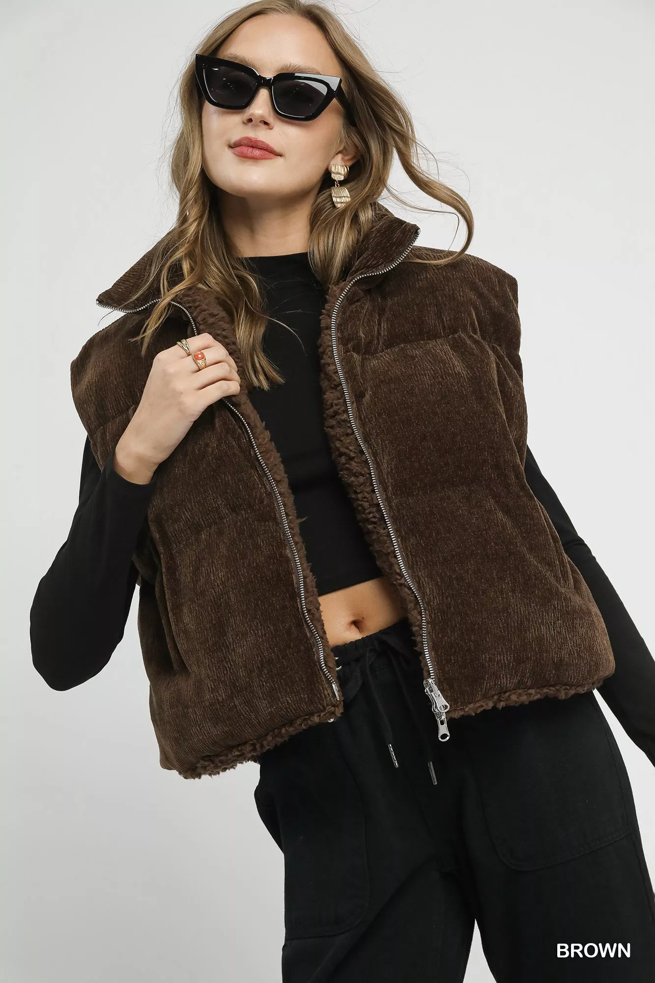 Umgee Sherpa-Lined Zip Vest with Drawstring Hem - Image 2