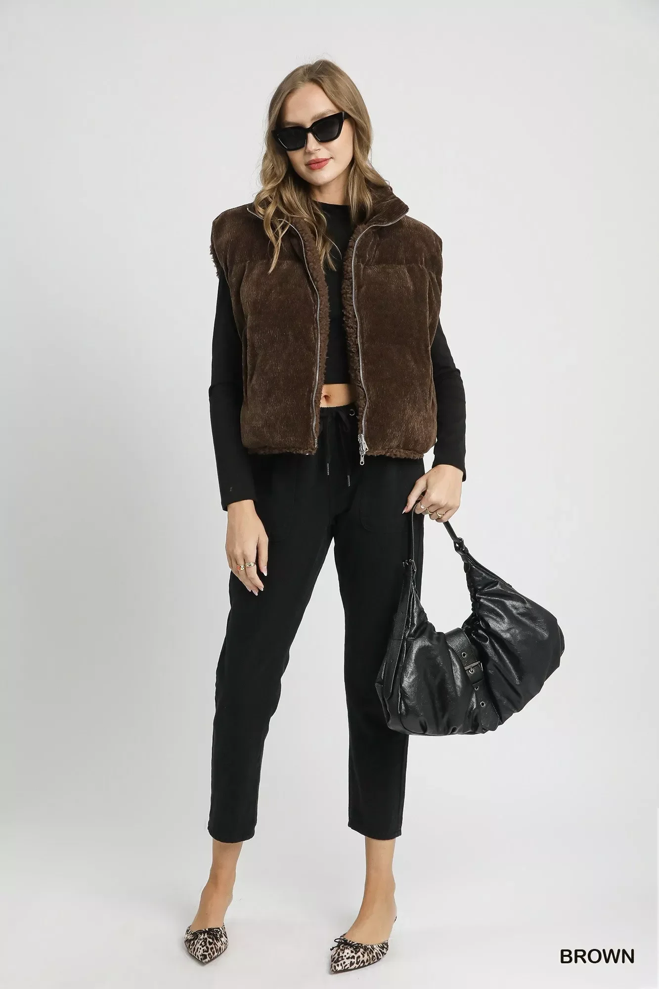 Umgee Sherpa-Lined Zip Vest with Drawstring Hem - Image 3