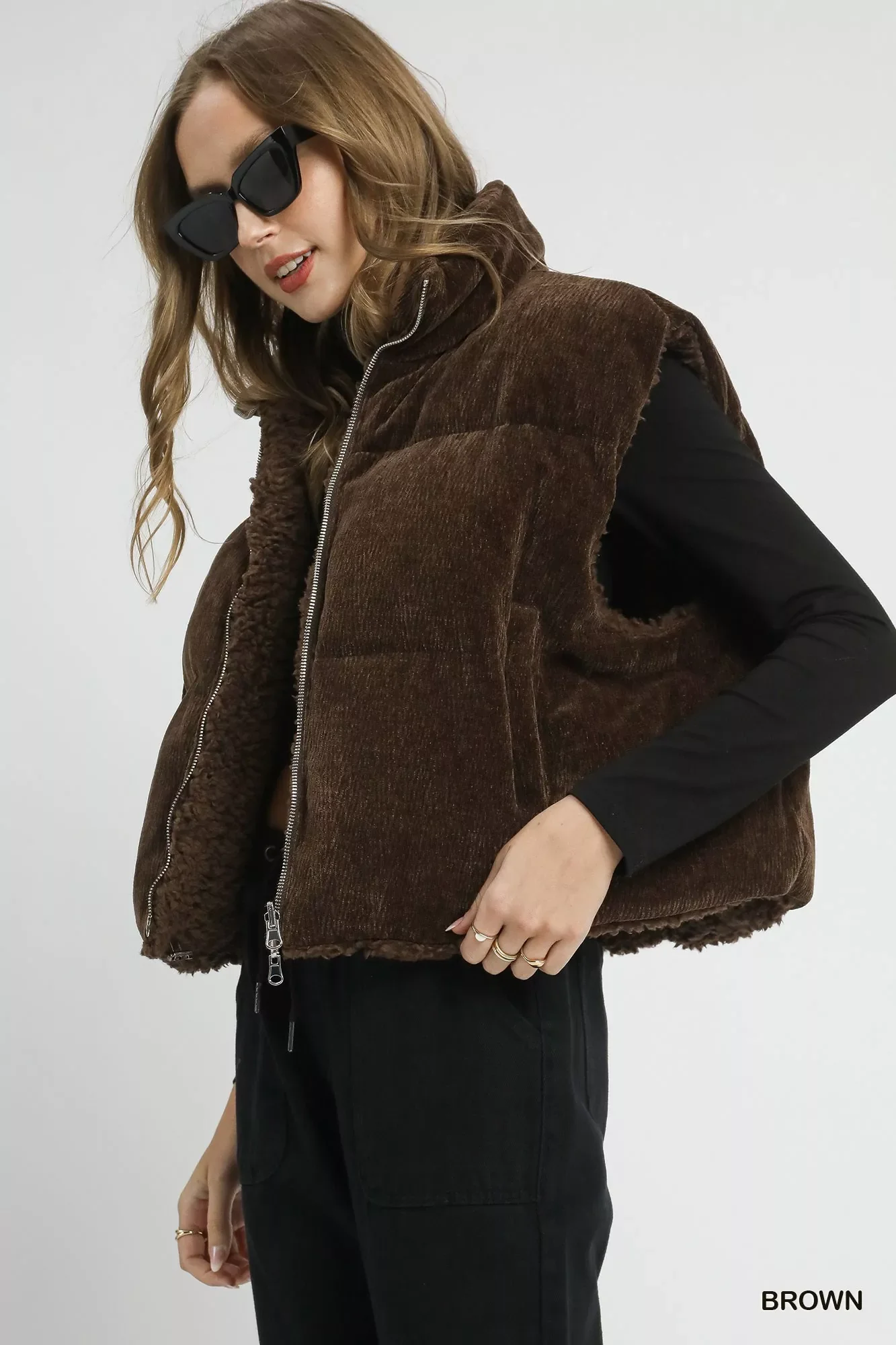 Umgee Sherpa-Lined Zip Vest with Drawstring Hem - Image 4