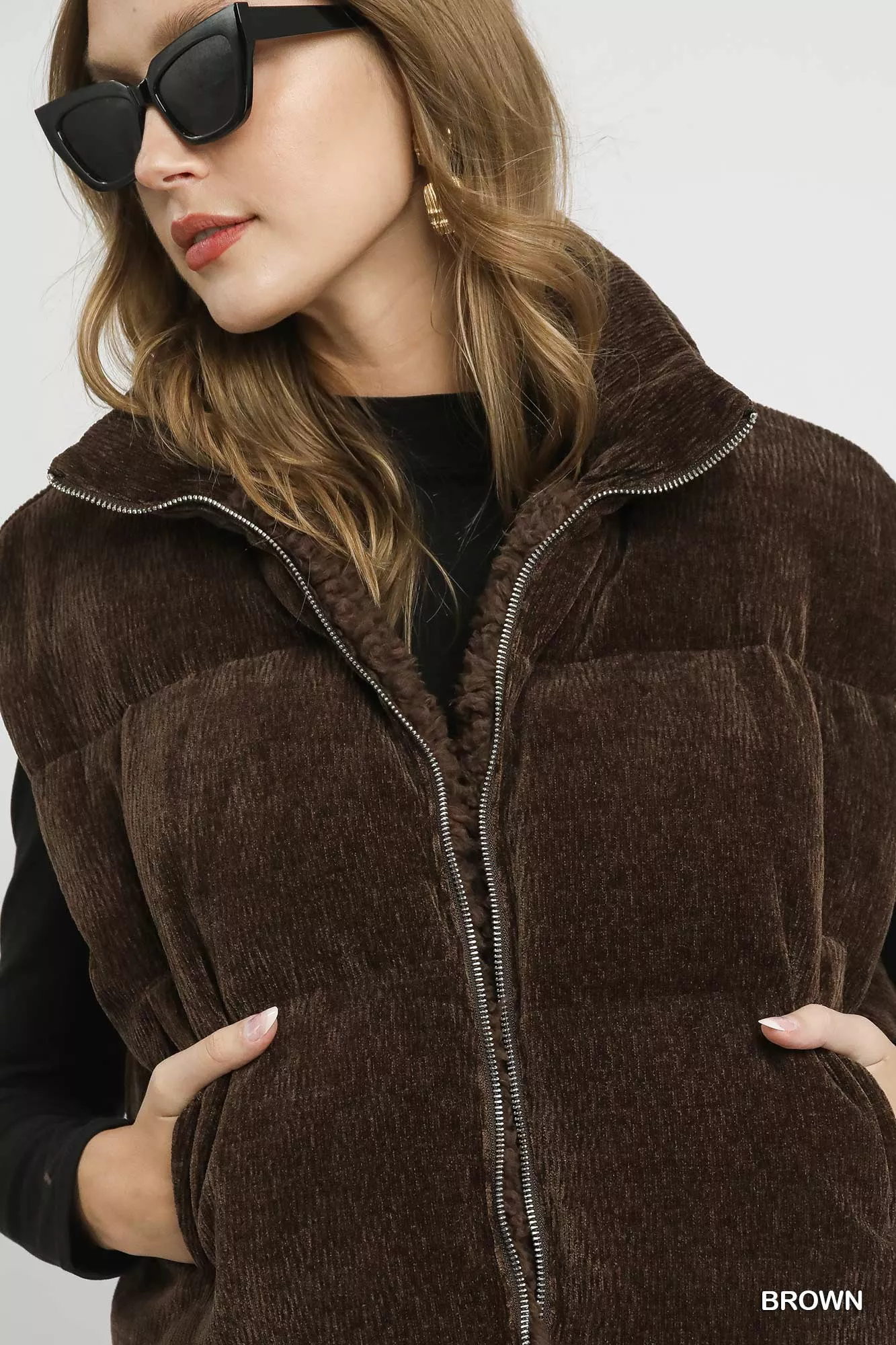 Umgee Sherpa-Lined Zip Vest with Drawstring Hem - Image 6