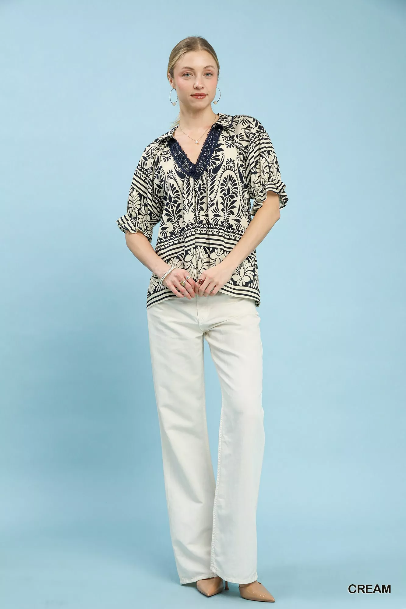 Umgee Two Tone Boarder Print Top - Image 2