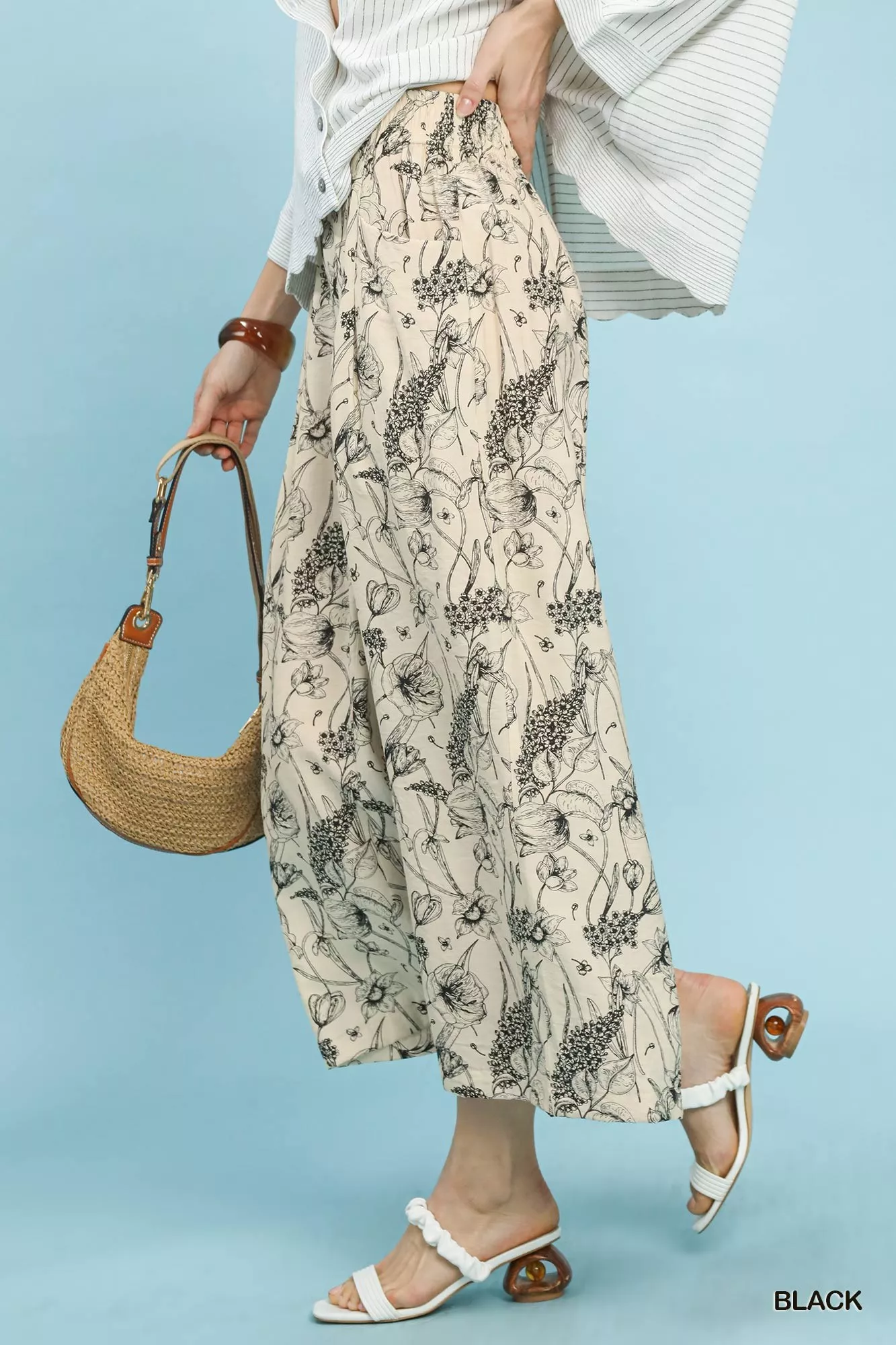 Umgee Two Tone Floral Print Pants - Image 2