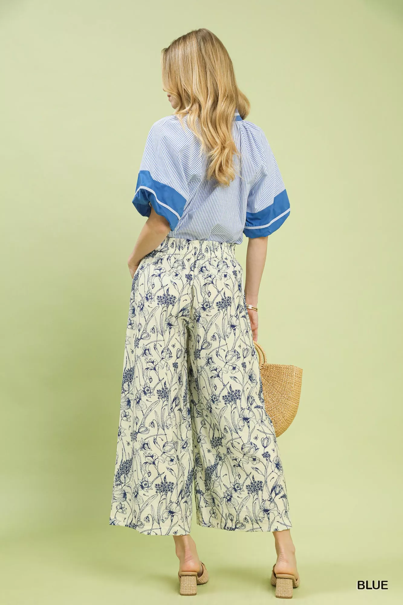 Umgee Two Tone Floral Print Pants - Image 3