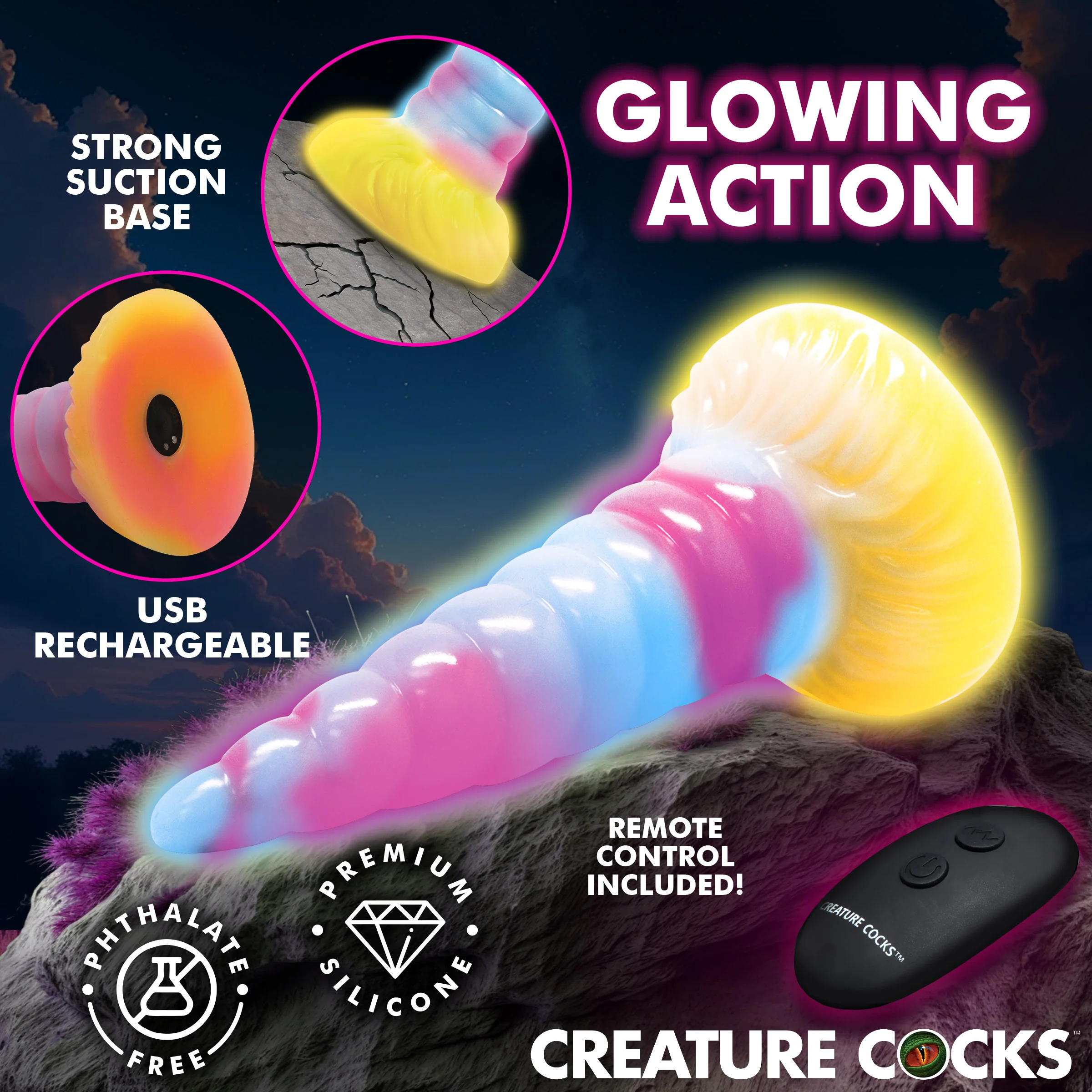 Unicorn Glow-in-the-dark Vibrating Silicone Dildo - Image 4