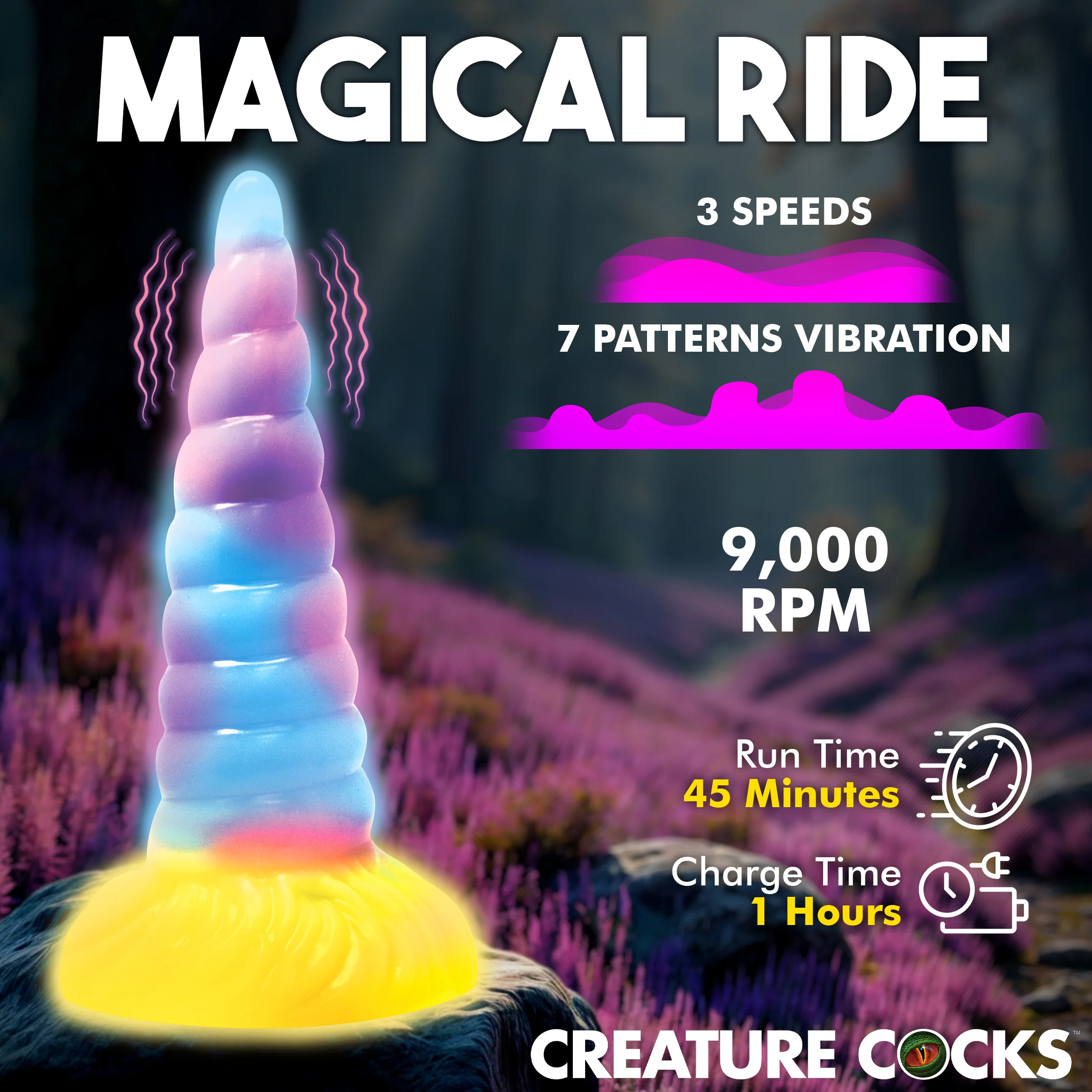 Unicorn Glow-in-the-dark Vibrating Silicone Dildo - Image 5