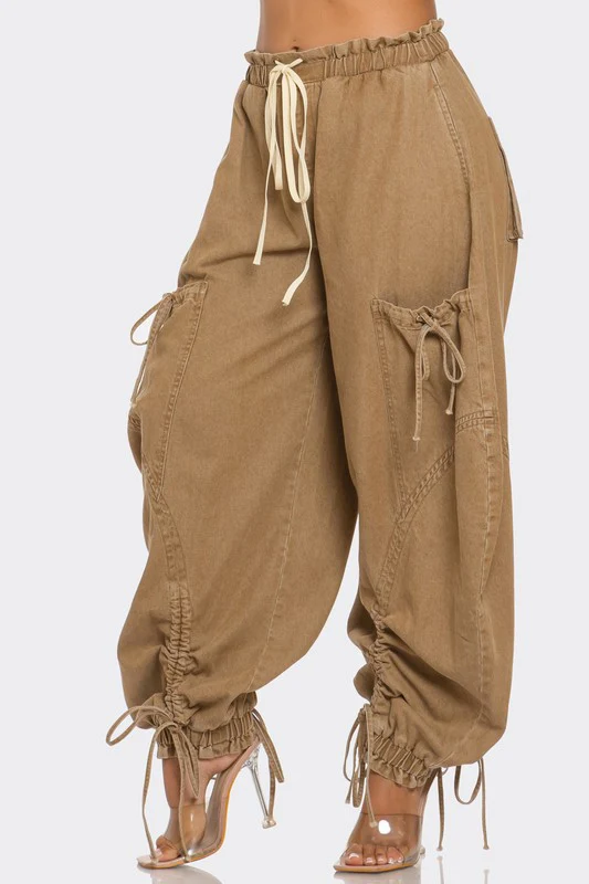 Urban Chic Drawstring Denim Cargo Pants - Image 5