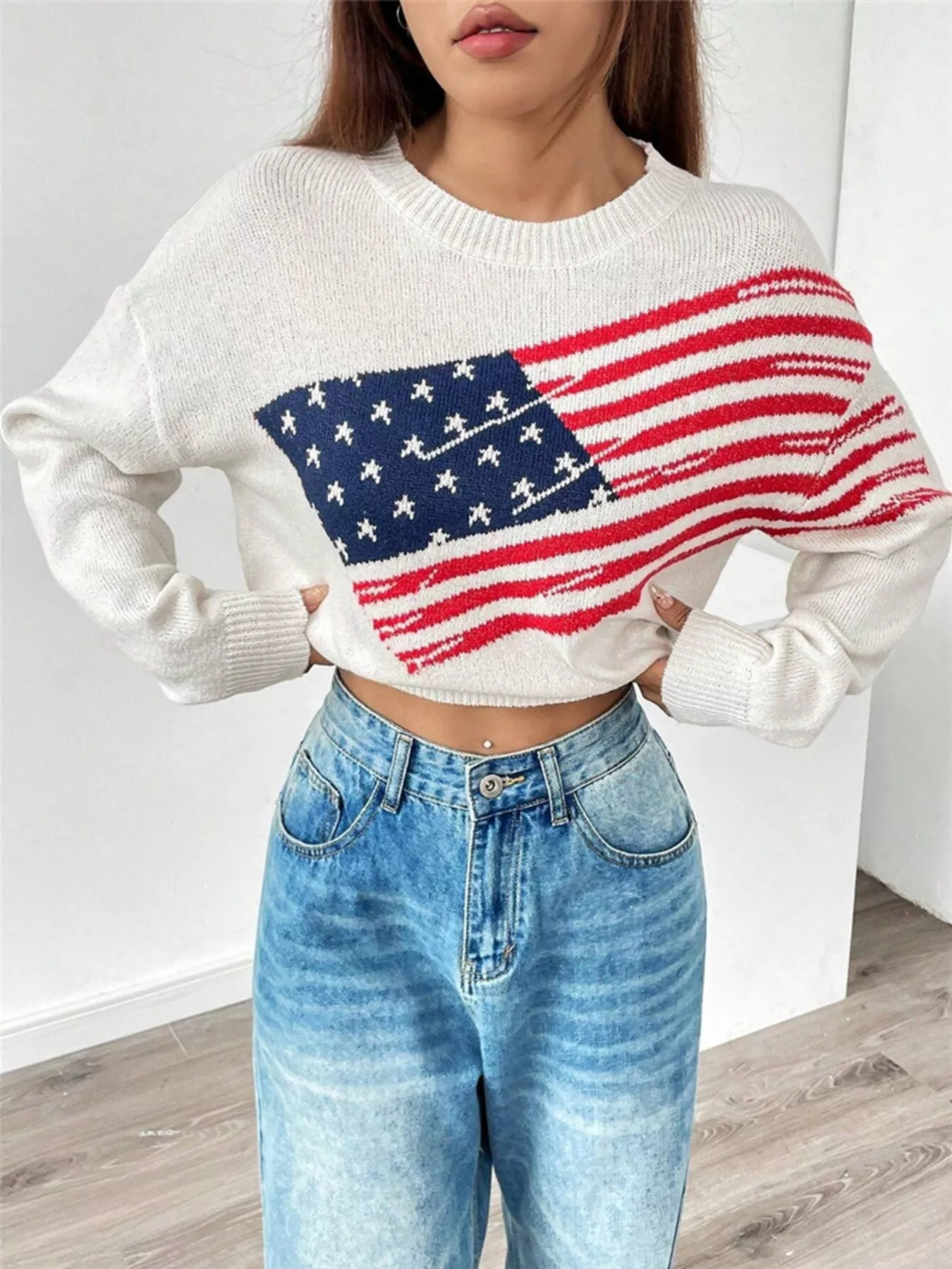 US Flag Round Neck Long Sleeve Sweater - Image 6