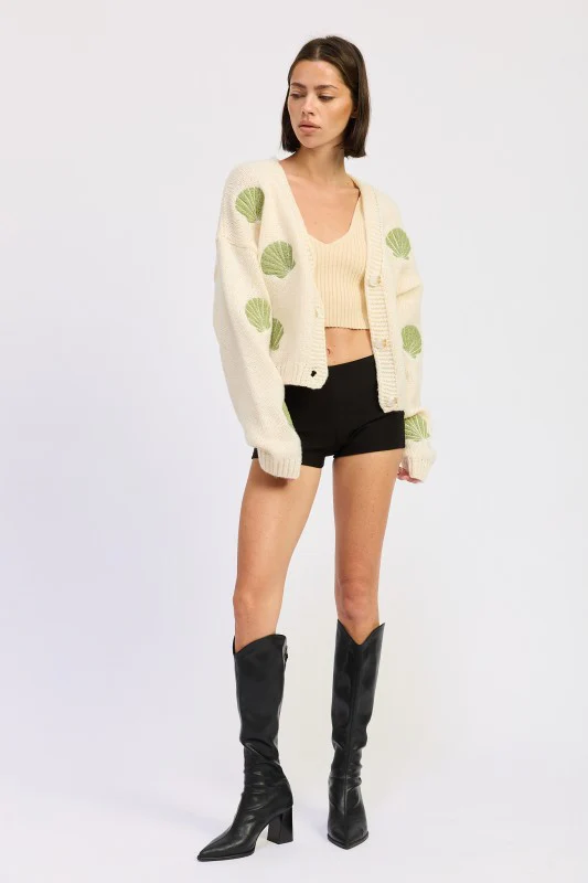 V NECK BUTTON FRONT APPLIQUE CARDIGAN - Image 13