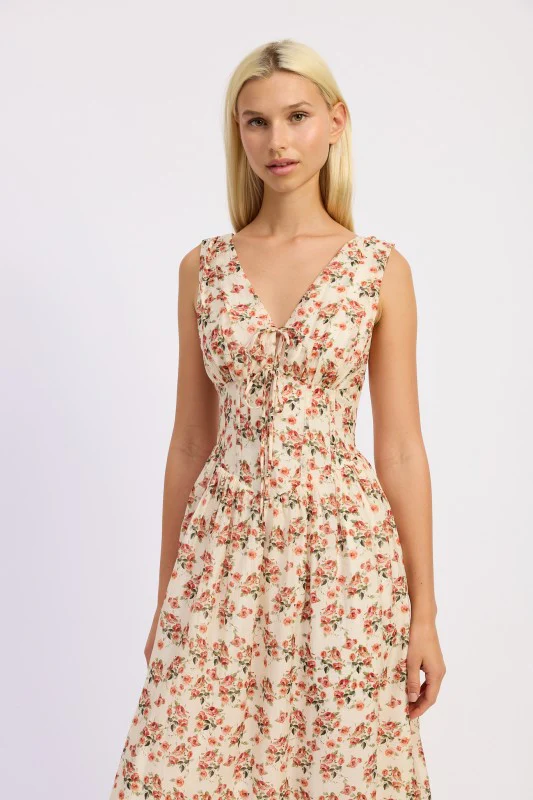 V NECK CORSET MIDI DRESS - Image 3