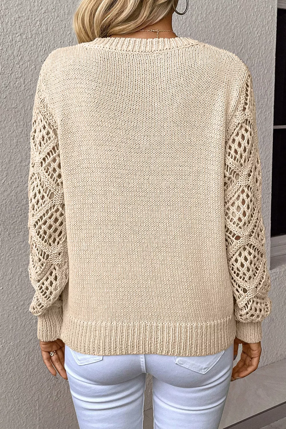 V-Neck Crochet Sleeve Sweater - Image 2