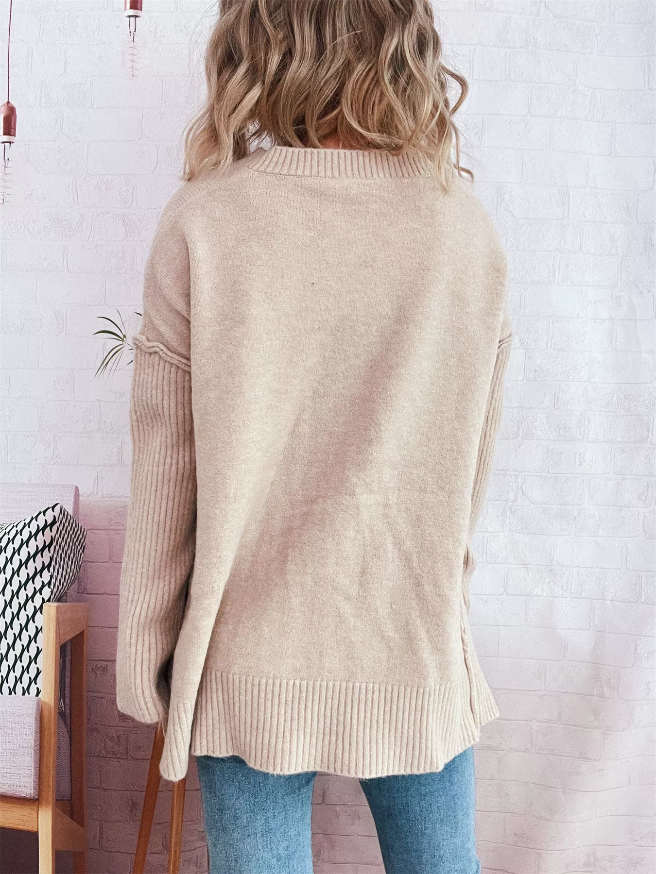 V-Neck Dropped Shoulder Sweater - Image 10
