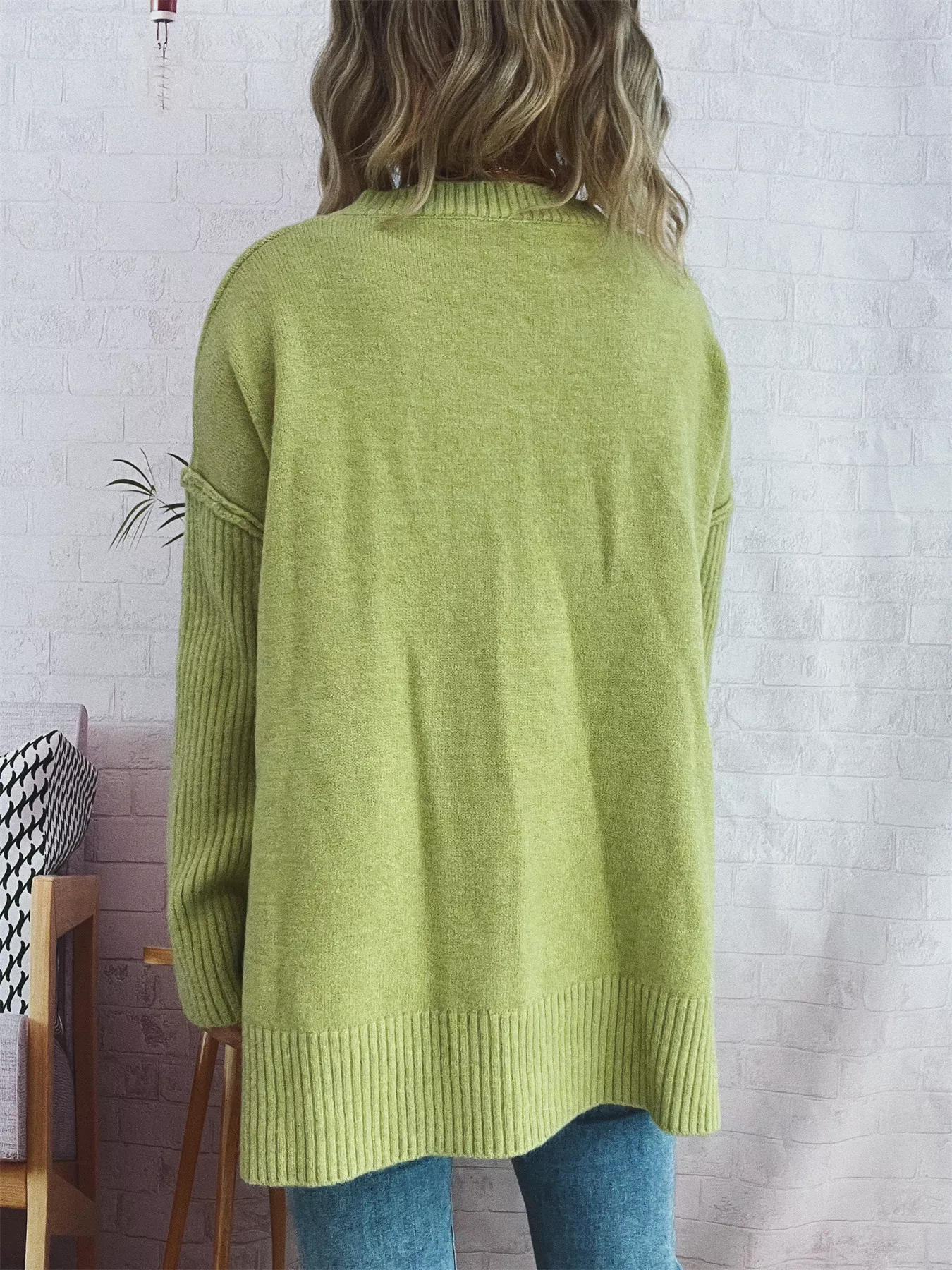 V-Neck Dropped Shoulder Sweater - Image 14