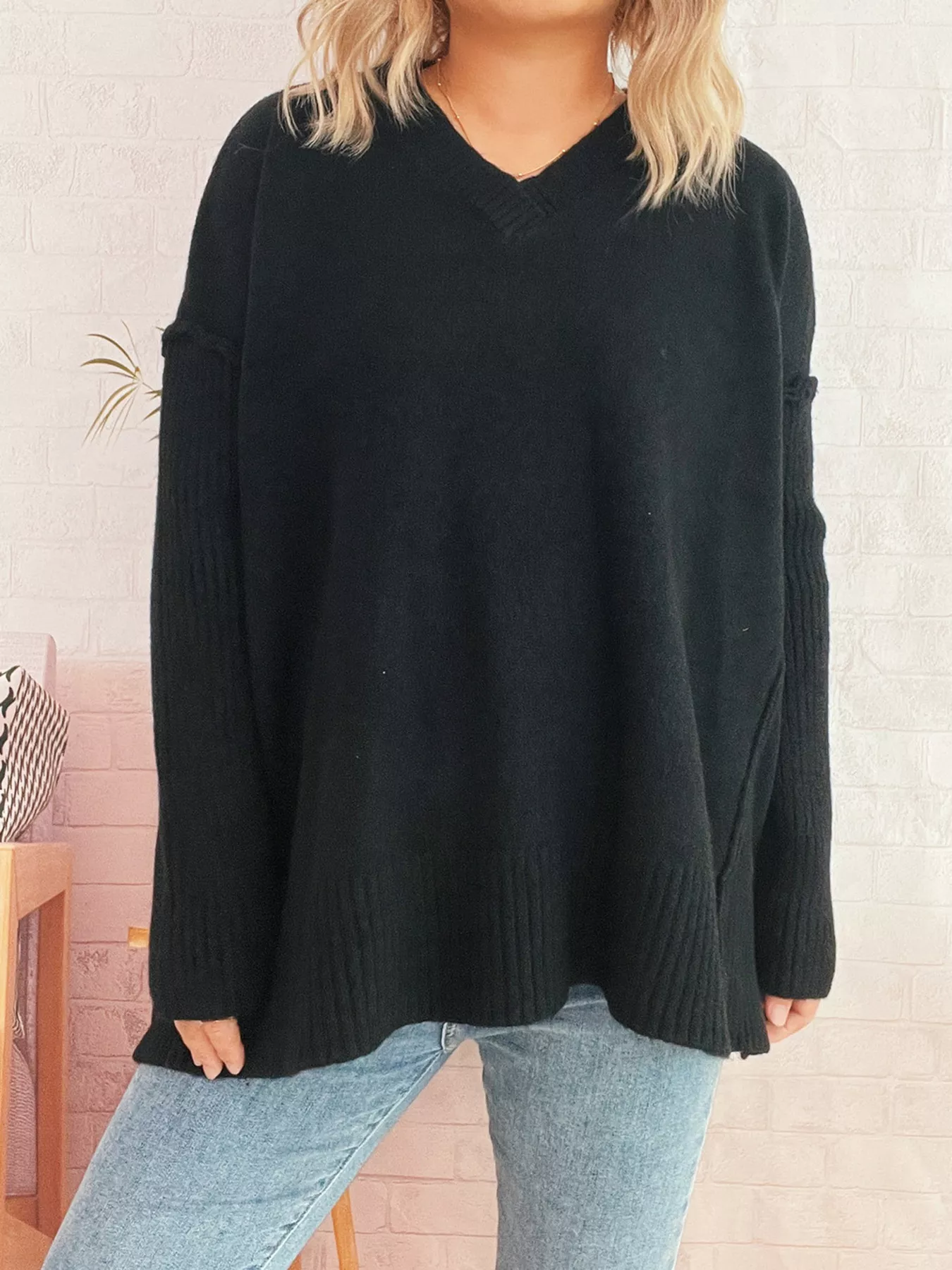 V-Neck Dropped Shoulder Sweater - Image 15