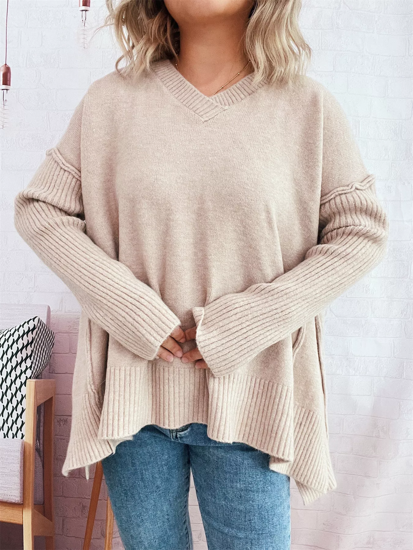 V-Neck Dropped Shoulder Sweater - Image 7