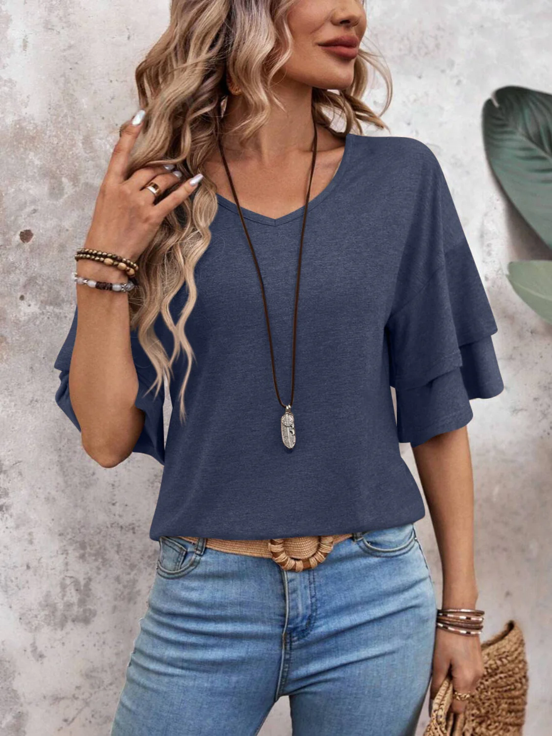 V-Neck Half Sleeve Blouse - Image 14