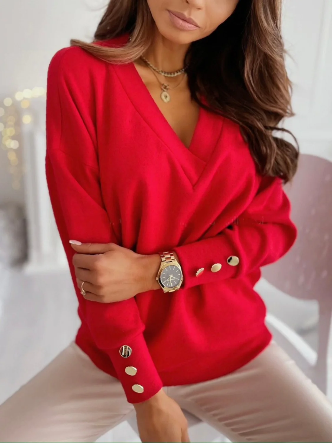 V-Neck Long Sleeve Sweatshirt - Image 11