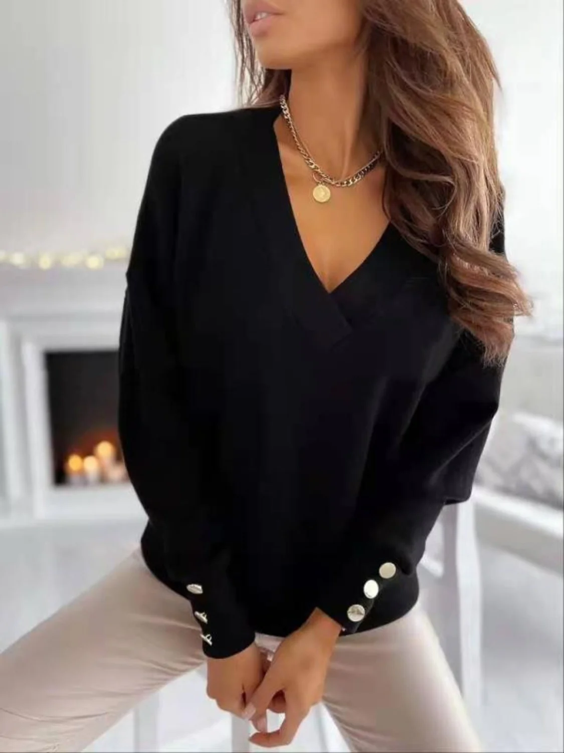 V-Neck Long Sleeve Sweatshirt - Image 8