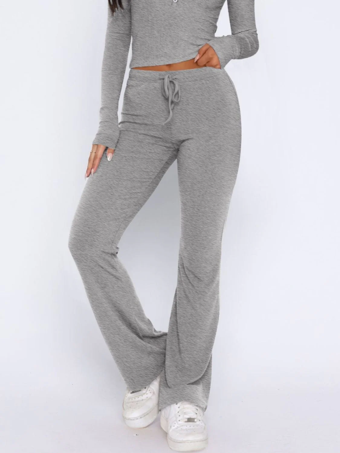 V-Neck Long Sleeve Top and Pants Set - Image 3