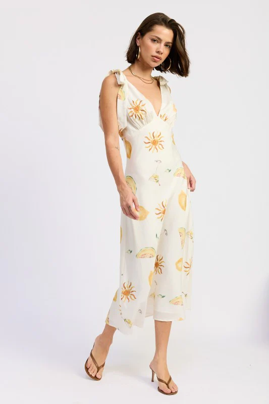 V NECK MIDI DRESS WITH SHOULDER BOW TIE - Image 6