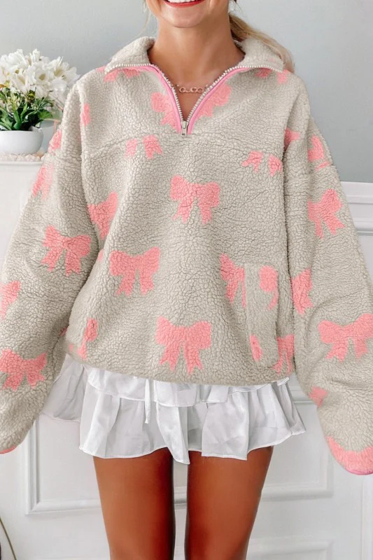 Valentine Bow Sherpa Quarter Zip Sweatshirt - Image 11