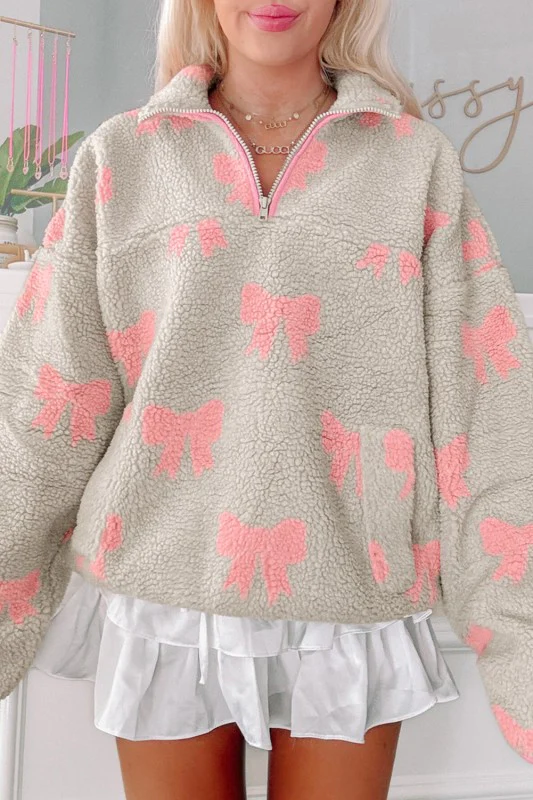 Valentine Bow Sherpa Quarter Zip Sweatshirt - Image 16