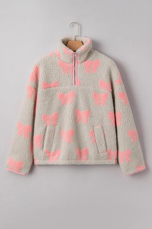 Valentine Bow Sherpa Quarter Zip Sweatshirt - Image 2