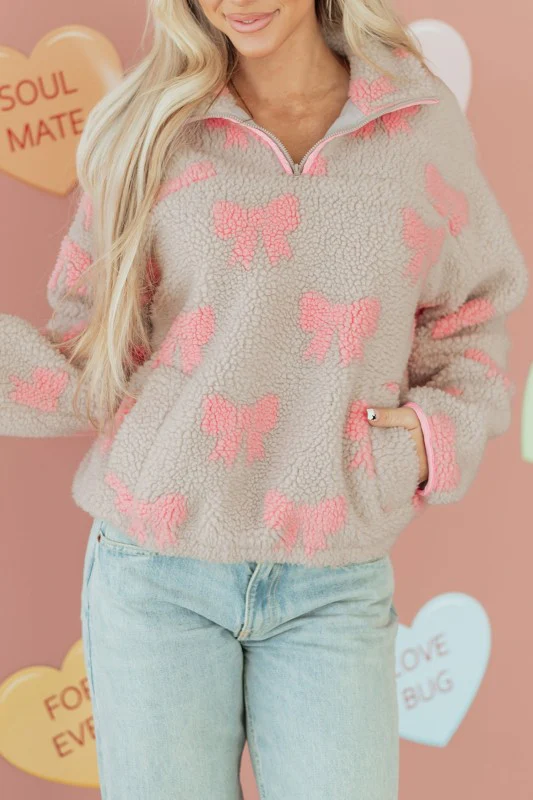 Valentine Bow Sherpa Quarter Zip Sweatshirt - Image 23