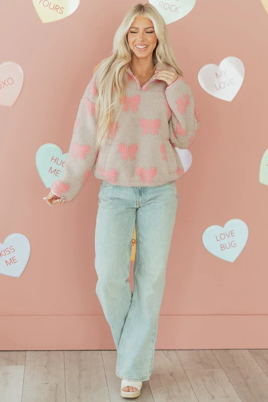 Valentine Bow Sherpa Quarter Zip Sweatshirt - Image 5